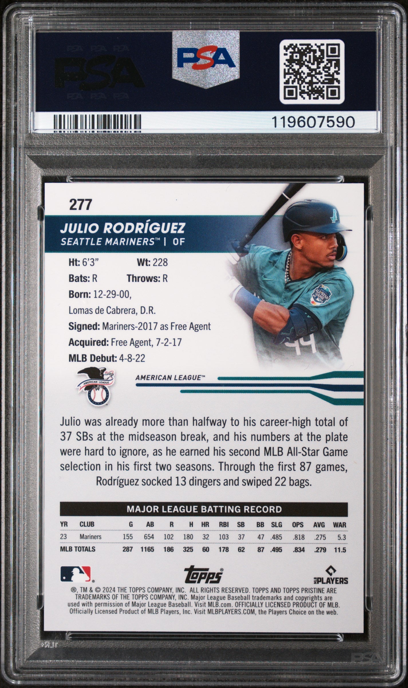 2024 Topps Pristine Orange Refractor Julio Rodriguez #277 /25 PSA 10