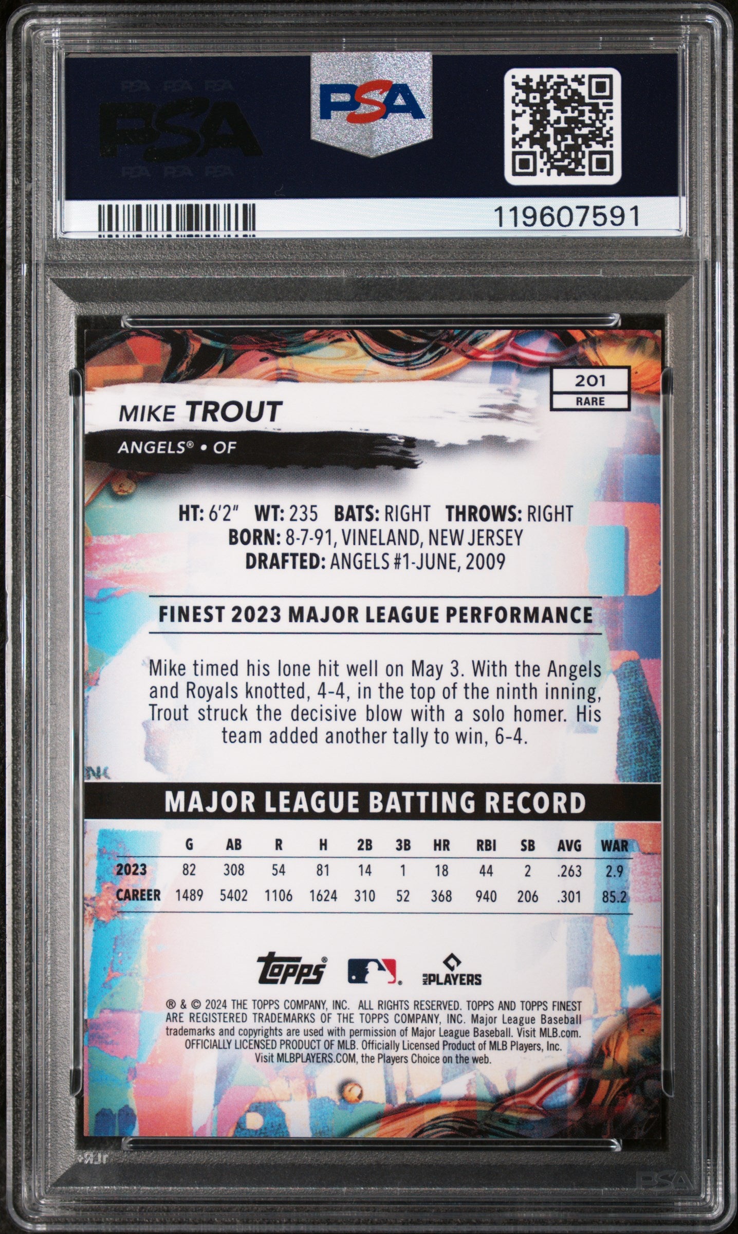 2024 Topps Finest Gold Refractor Mike Trout #201 /50 PSA 10