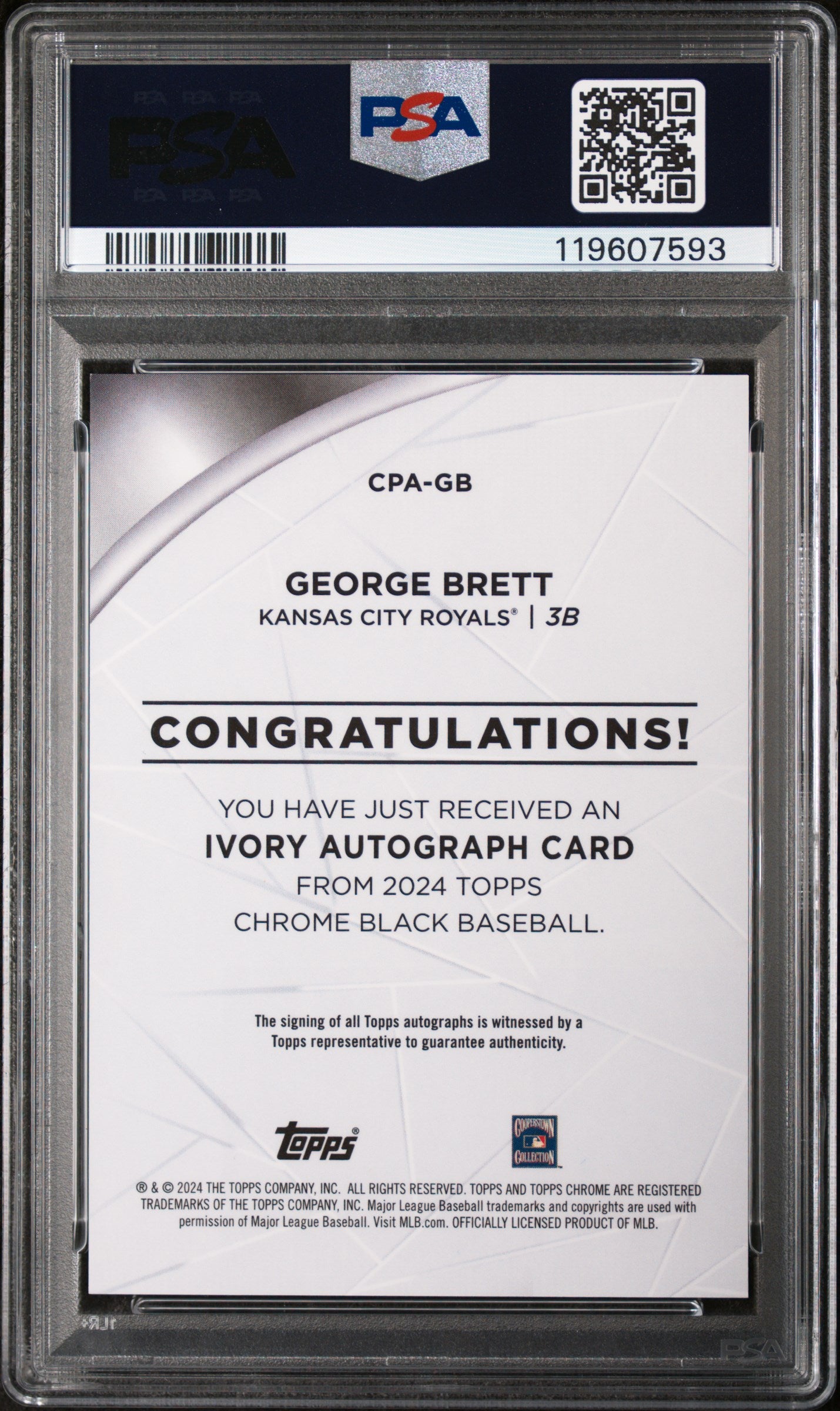 2024 Topps Chrome Black Ivory George Brett #CPA-GB Auto /50 PSA 9