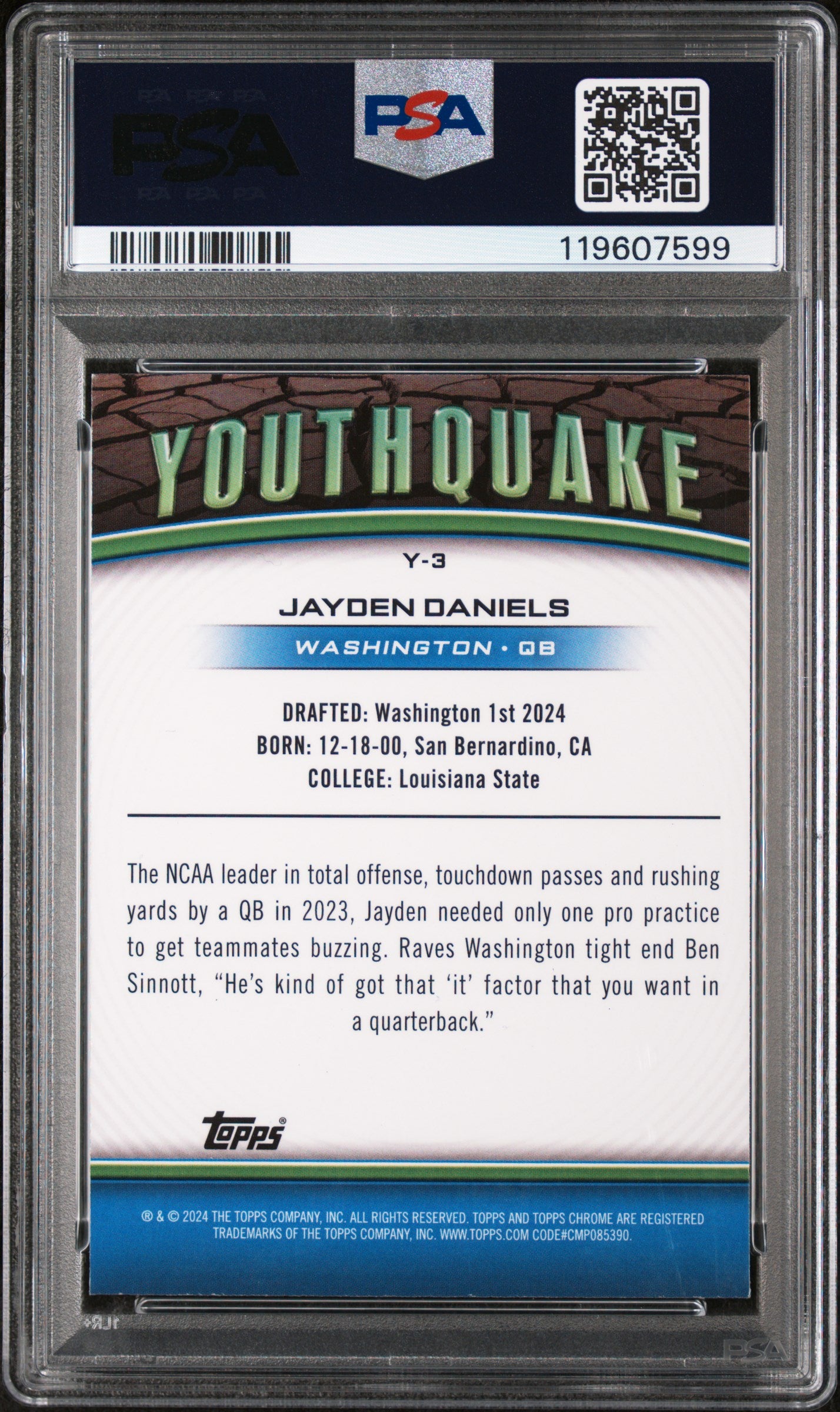2024 Topps Chrome Youthquake Green Refractor Jayden Daniels #Y-3 RC /99 PSA 9
