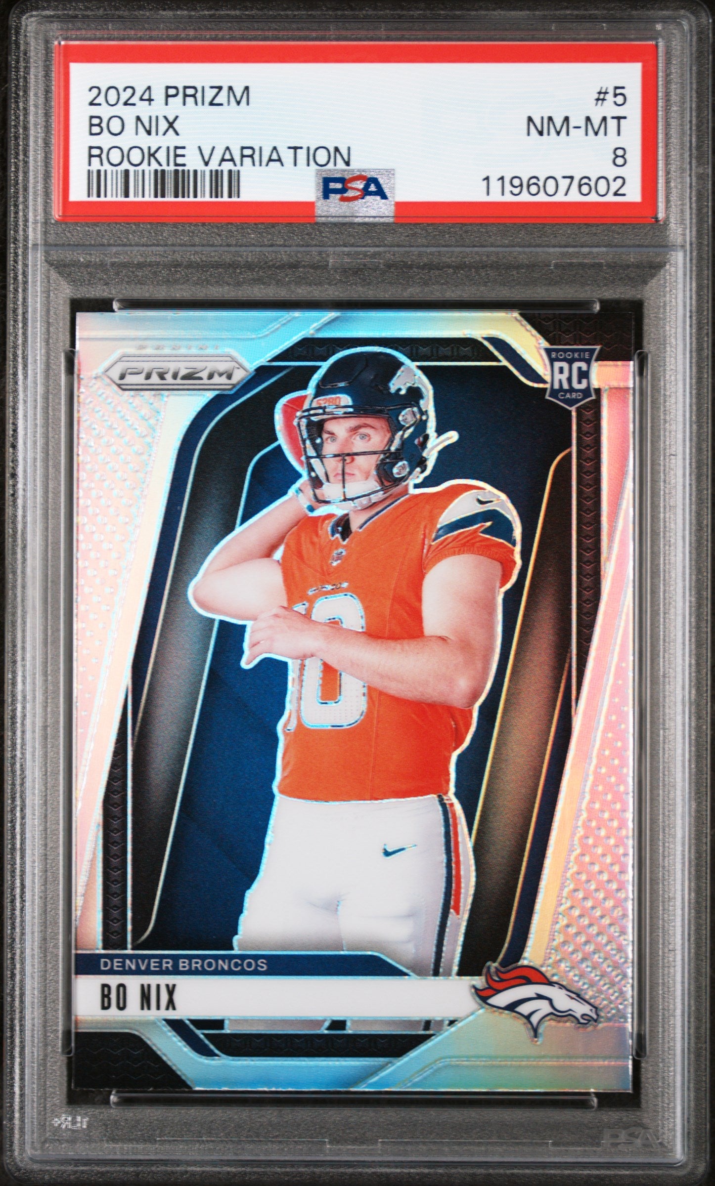 2024 Panini Prizm Rookie Variation Bo Nix #5 RC PSA 8