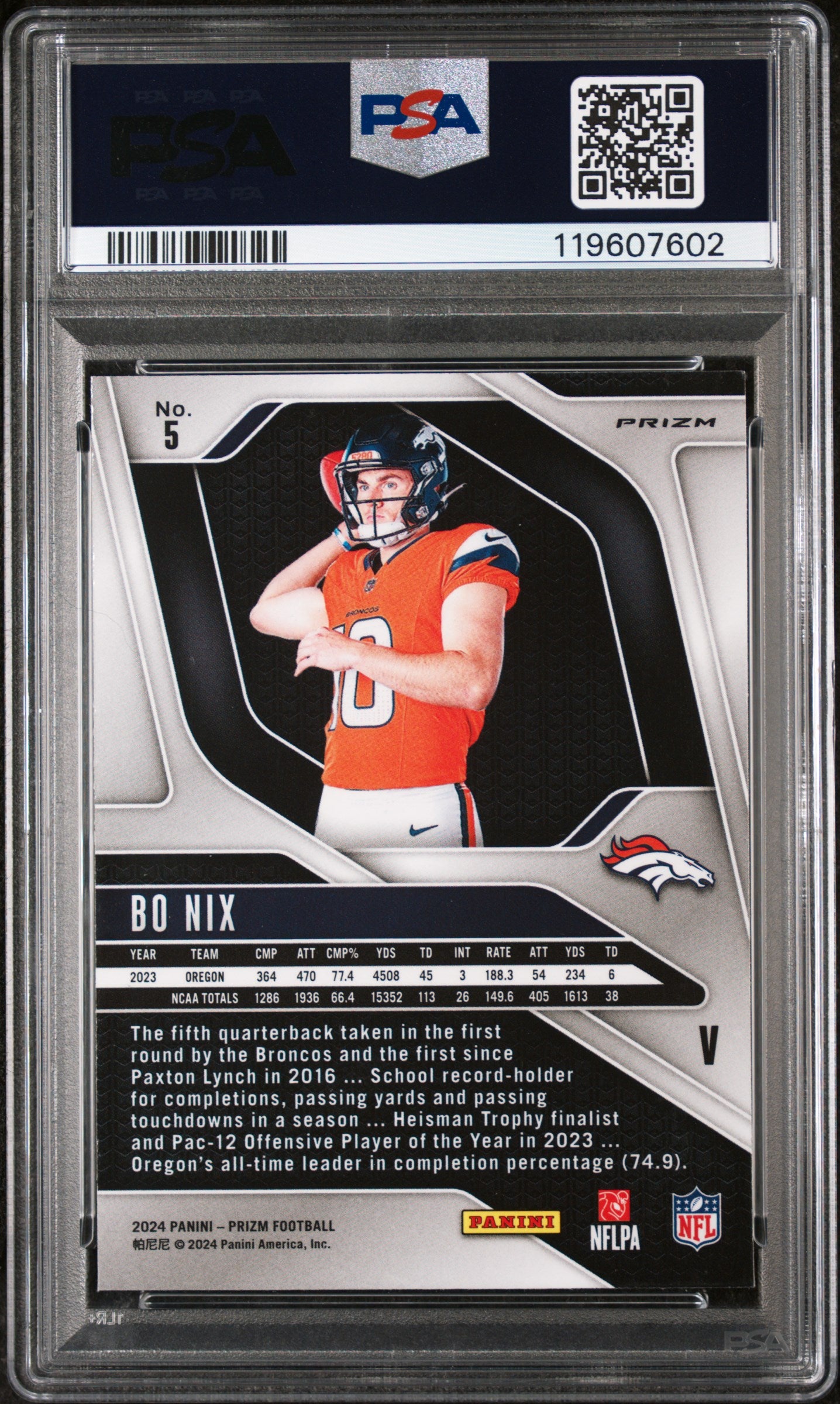 2024 Panini Prizm Rookie Variation Bo Nix #5 RC PSA 8