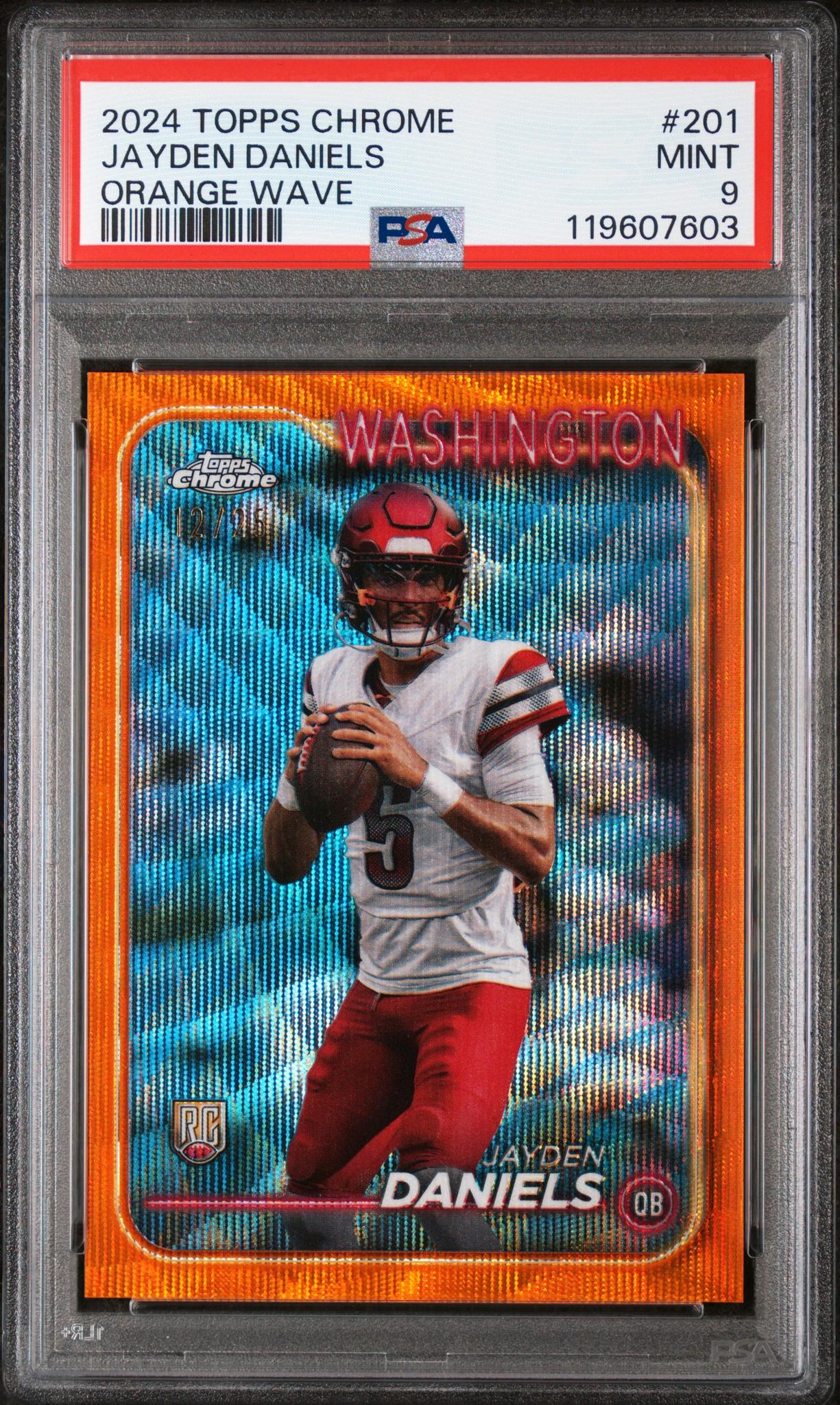 2024 Topps Chrome Orange Wave Jayden Daniels #201 RC /25 PSA 9