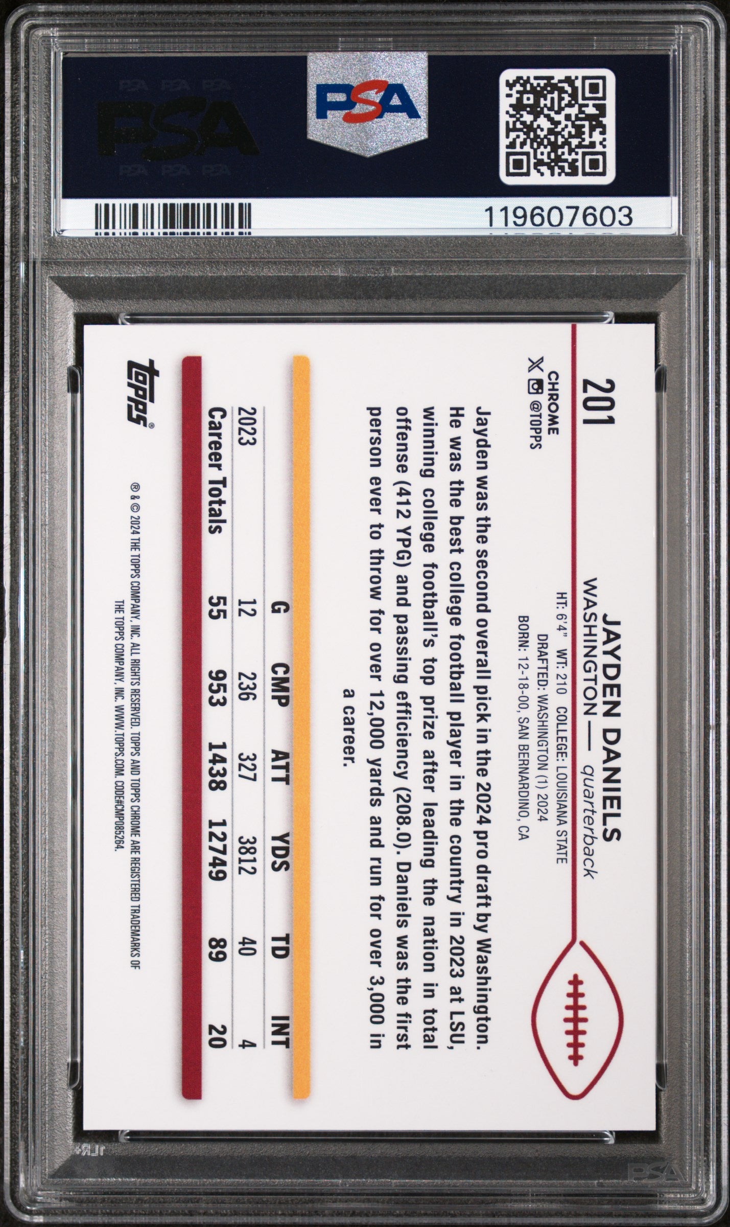 2024 Topps Chrome Orange Wave Jayden Daniels #201 RC /25 PSA 9