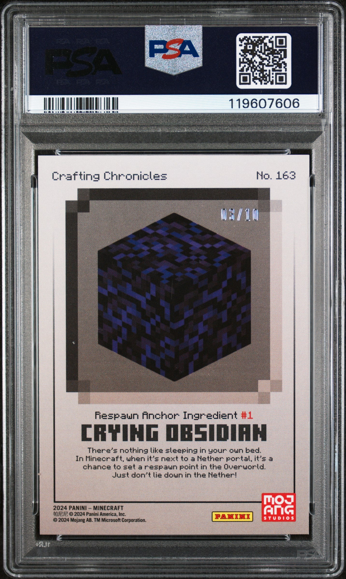 2024 Panini Minecraft Optichrome Diamond Crying Obsidian #163 /10 PSA 8
