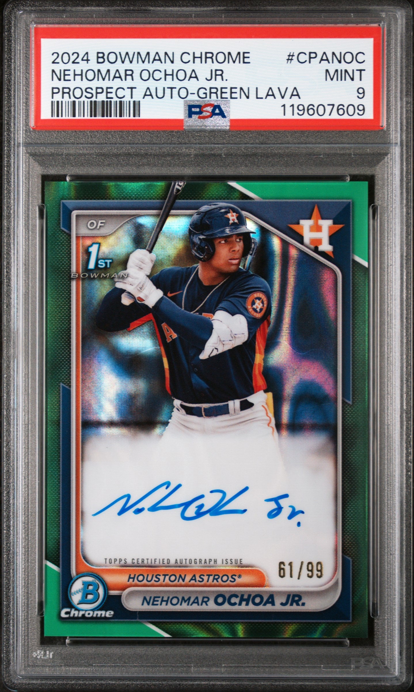 2024 Bowman Chrome Green Lava Nehomar Ochoa Jr. #CPANOC Prospect Auto /99 PSA 9