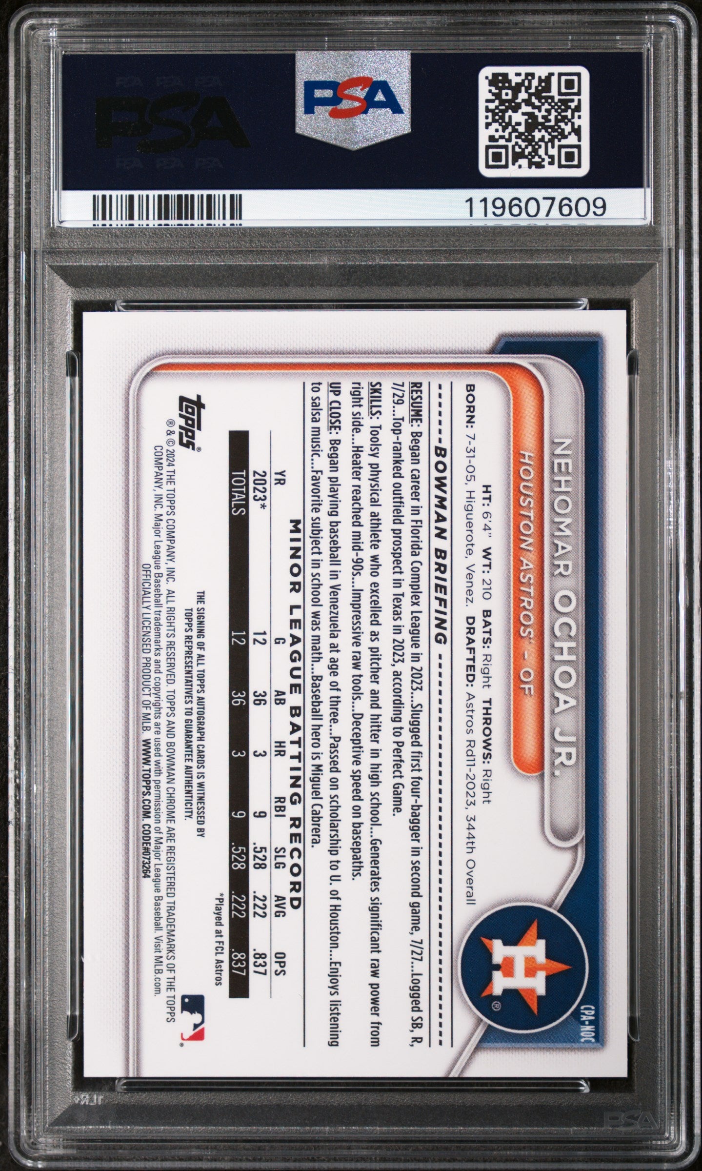 2024 Bowman Chrome Green Lava Nehomar Ochoa Jr. #CPANOC Prospect Auto /99 PSA 9