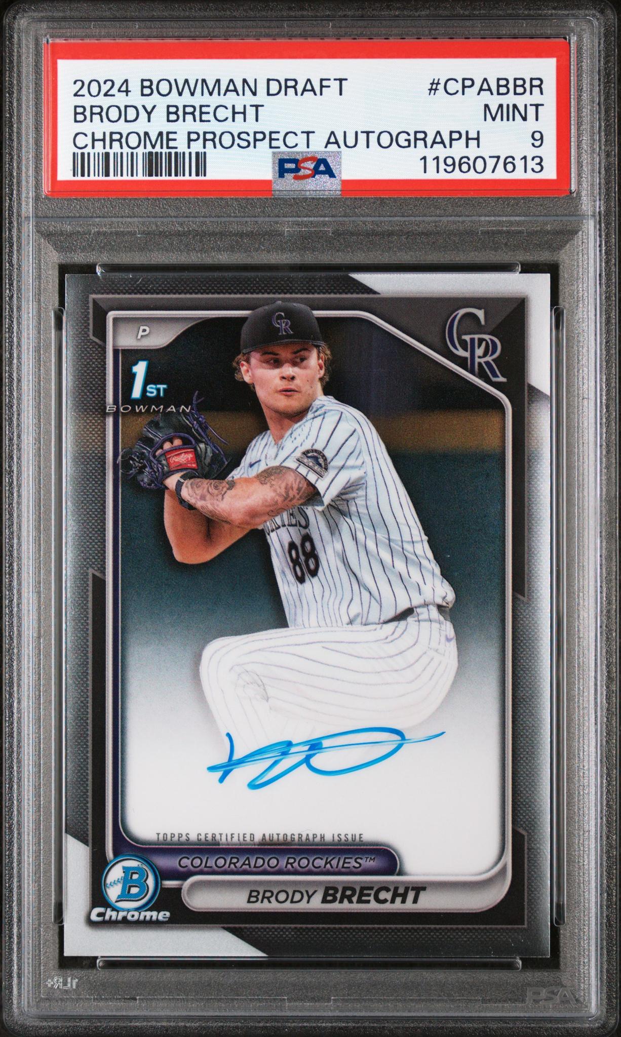 2024 Topps Bowman Draft Chrome Prospect Autograph Brody Brecht #CPA-BBR PSA 9