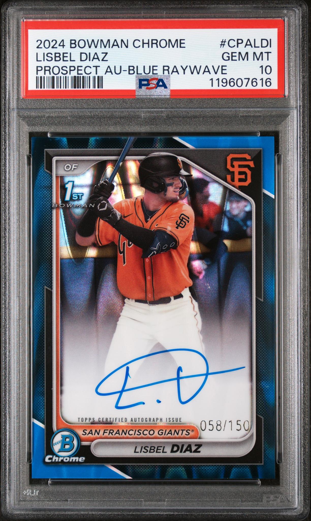 2024 Bowman Chrome Blue RayWave Lisbel Diaz #CPALDI Auto /150 PSA 10