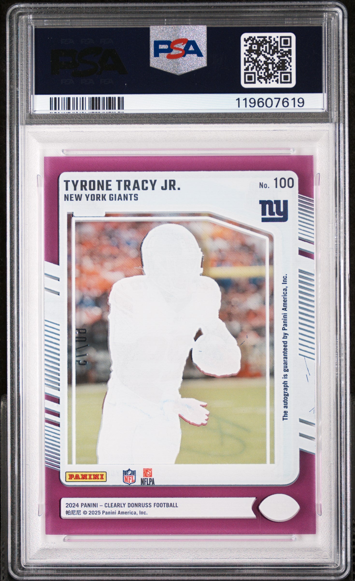 2024 Panini Clearly Donruss Purple Tyrone Tracy Jr. #100 RC Auto /75 PSA 9