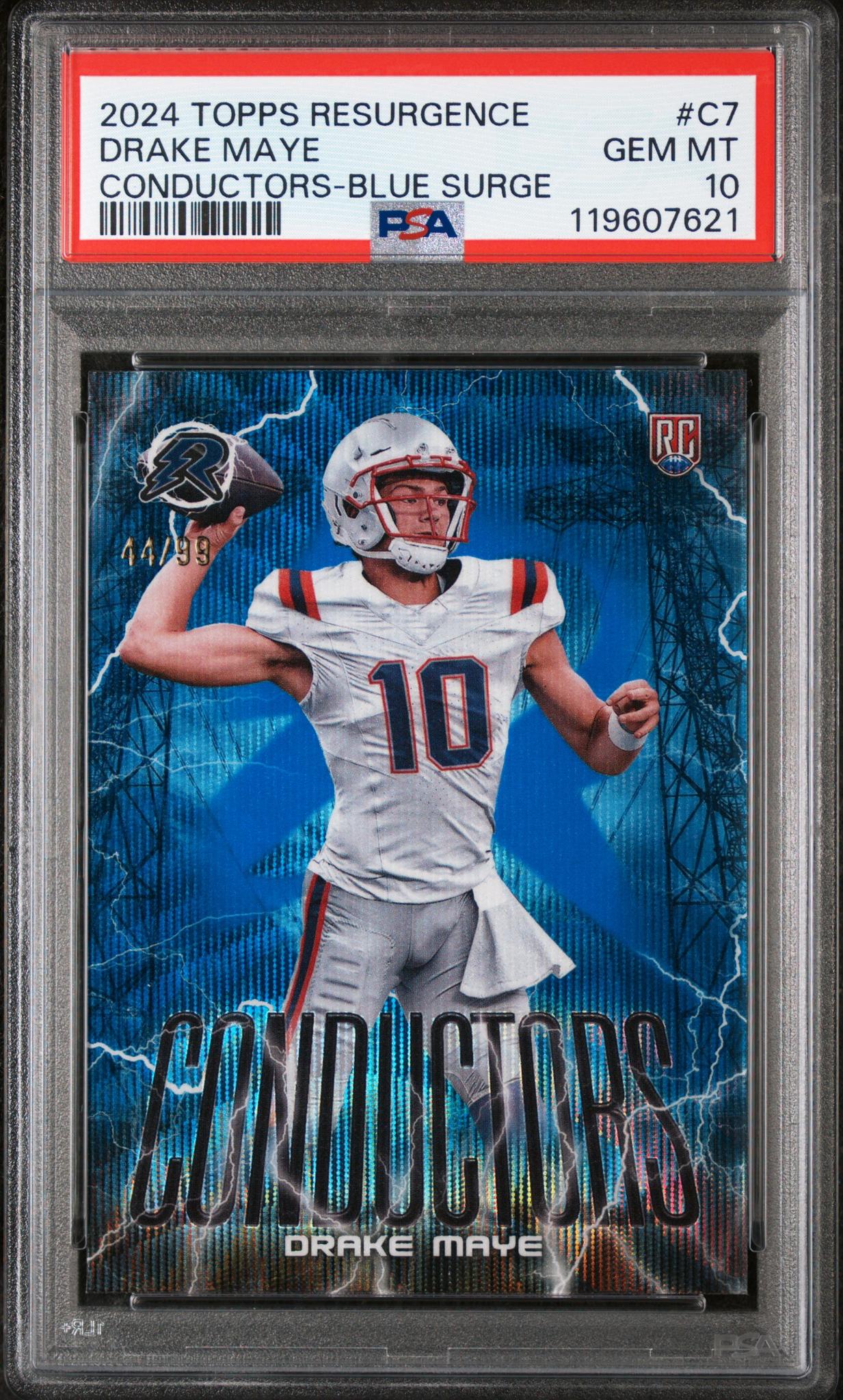 2024 Topps Resurgence Conductors Blue Surge Drake Maye #C7 RC /99 PSA 10