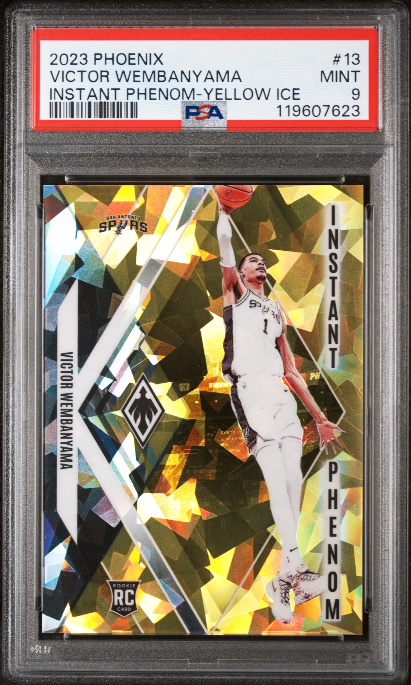 2023 Panini Phoenix Instant Phenom Yellow Ice Victor Wembanyama #13 RC PSA 9