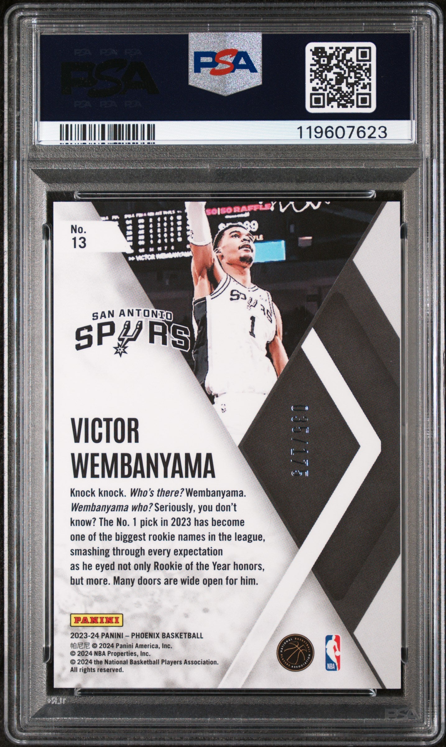 2023 Panini Phoenix Instant Phenom Yellow Ice Victor Wembanyama #13 RC PSA 9