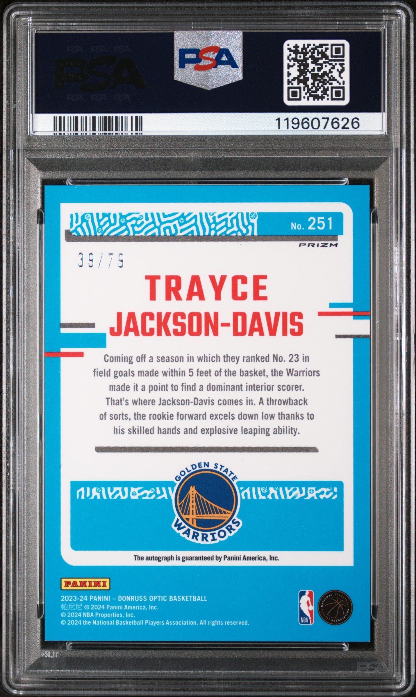 2023 Donruss Optic #251 Trayce Jackson-Davis Signature-Pink Velocity /79 PSA 9