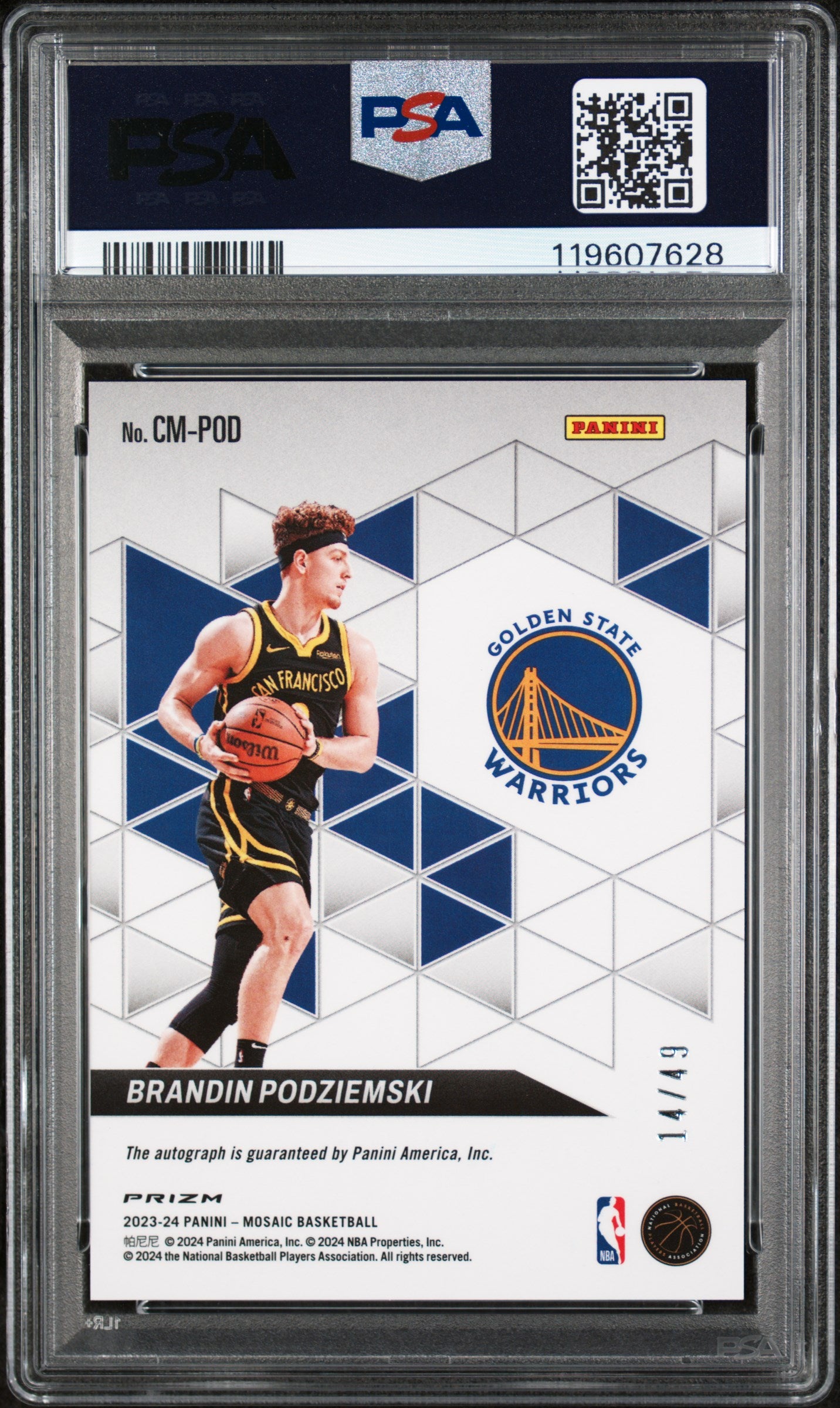 2023 Panini Mosaic Collage Blue Brandin Podziemski #CM-POD RC Auto /49 PSA 10