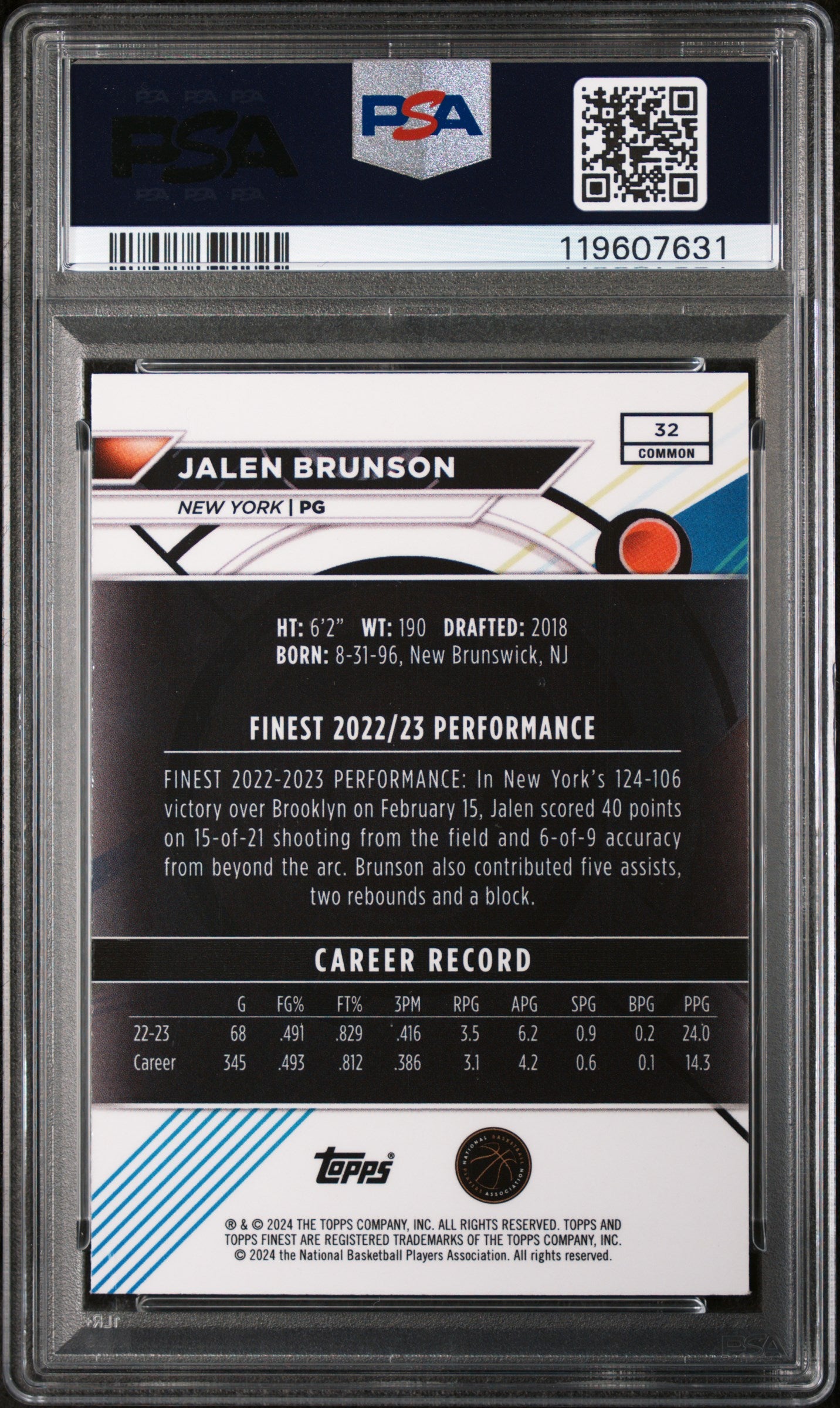 2023 Topps Finest Gold Geometric Jalen Brunson #32 /50 PSA 9