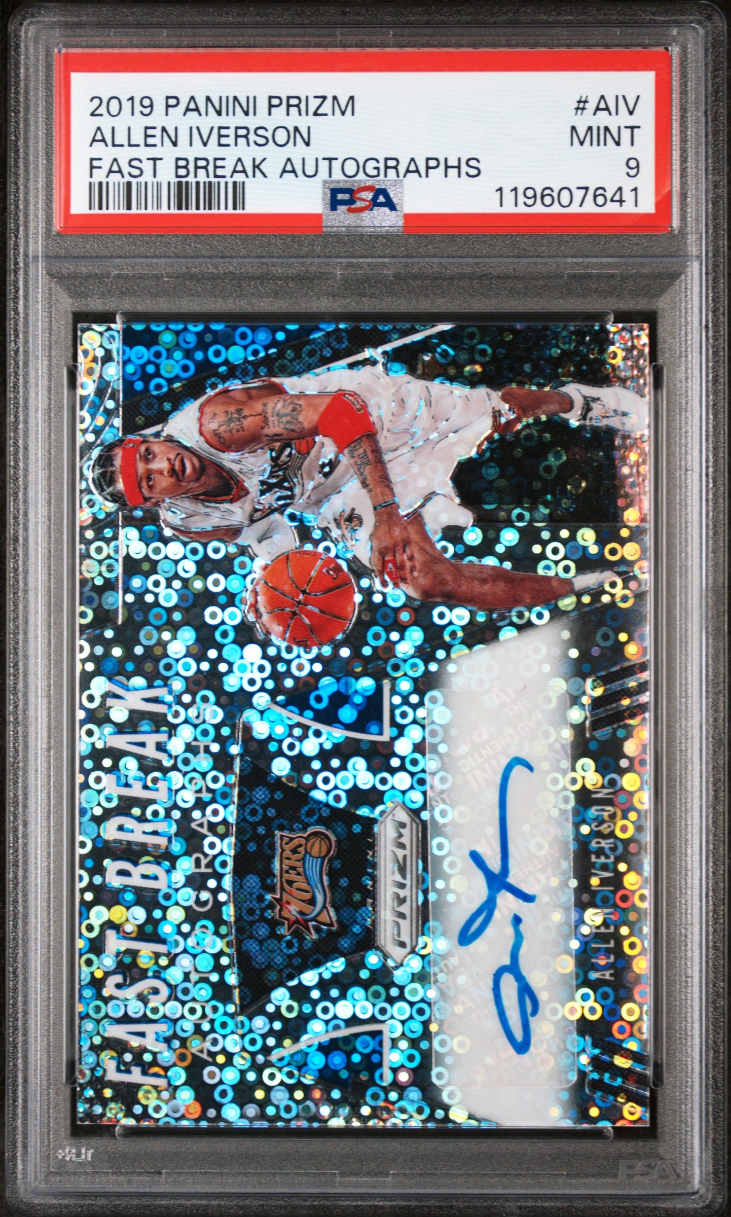 2019 Panini Prizm Fast Break Autographs Allen Iverson #FB-AIV Auto PSA 9