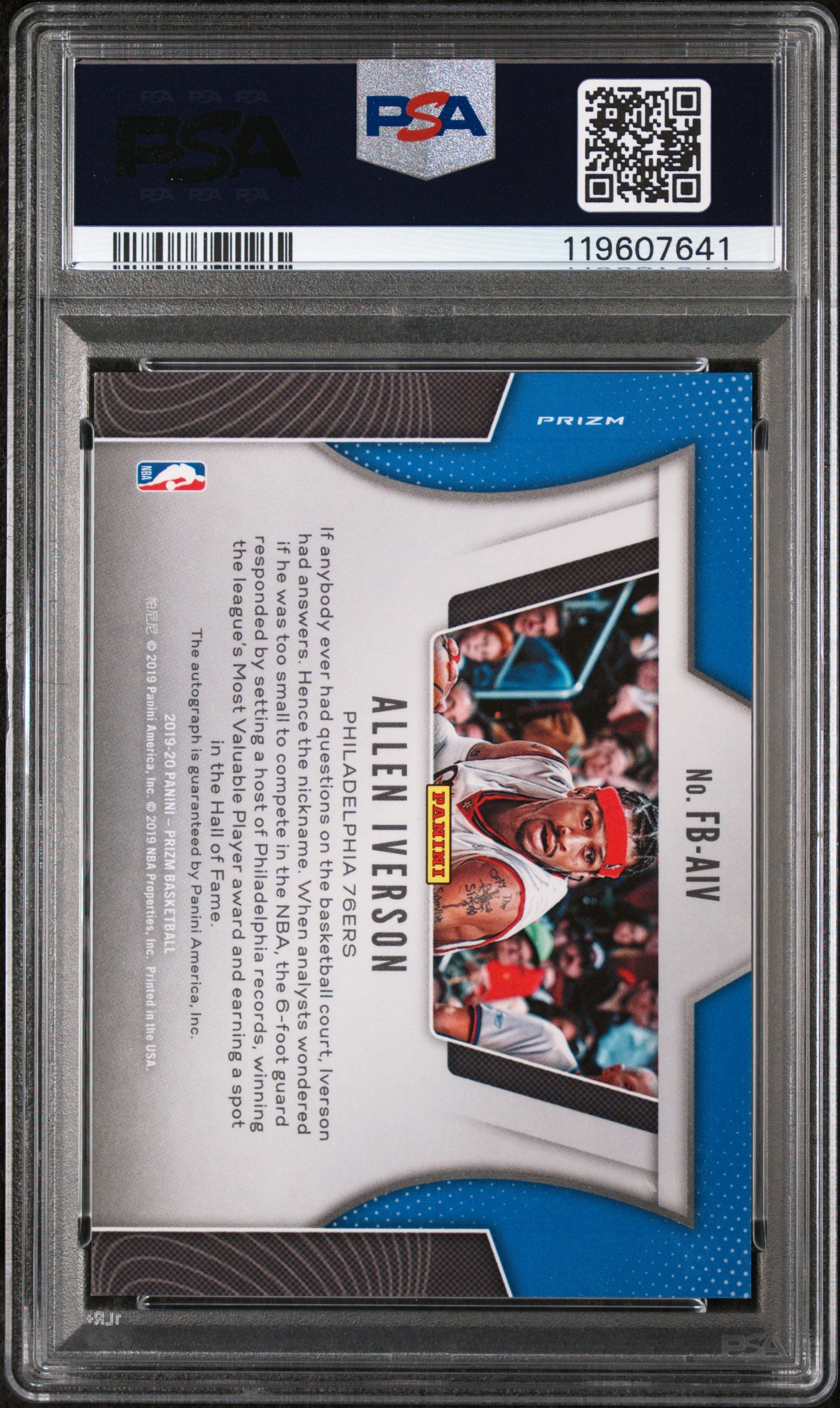 2019 Panini Prizm Fast Break Autographs Allen Iverson #FB-AIV Auto PSA 9