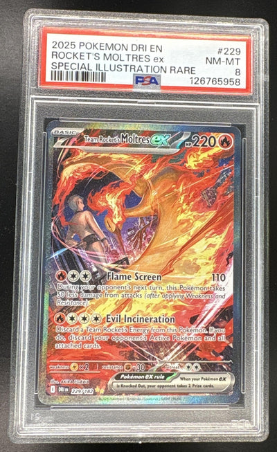 2025 Pokemon Scarlet and Violet Destined Rivals Special Illustration Rare Team Rocket’S Moltres Ex #229 PSA 8