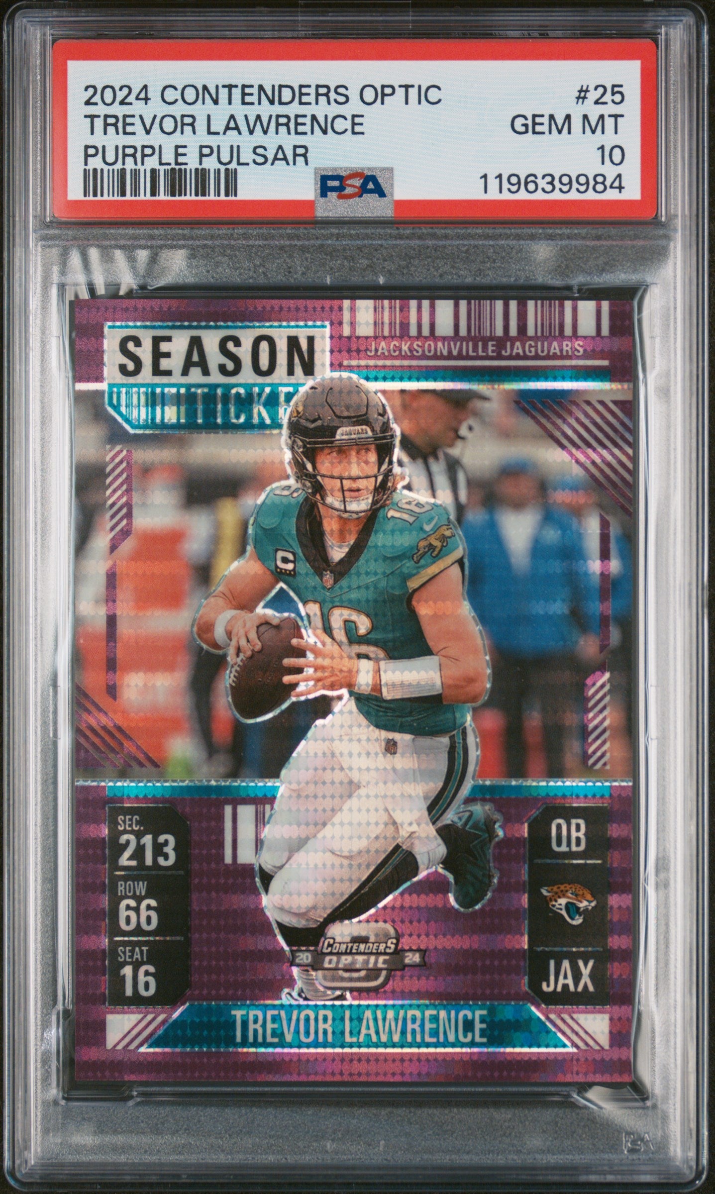2024 Panini Contenders Optic Purple Pulsar Prizm Trevor Lawrence #25 PSA 10