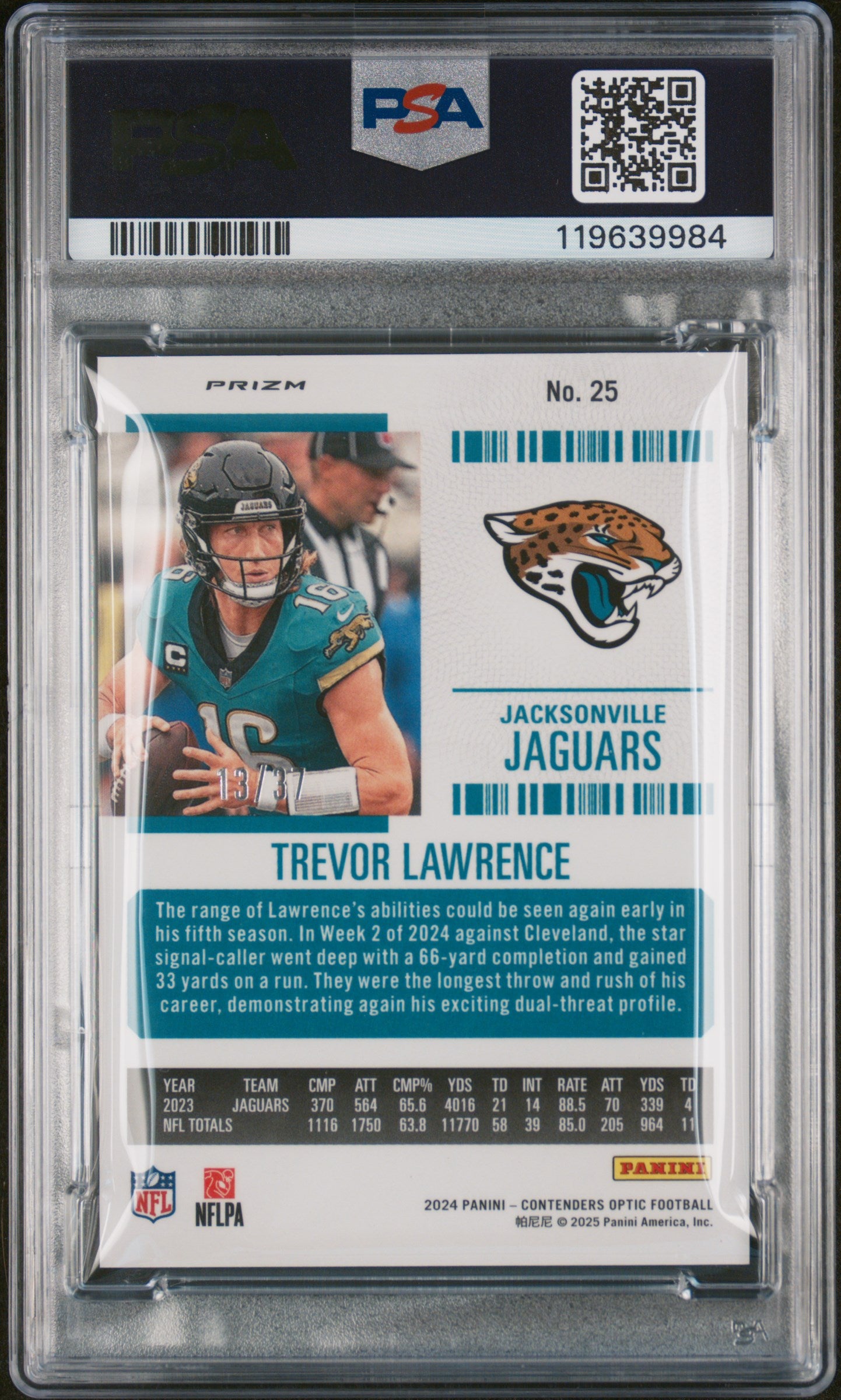 2024 Panini Contenders Optic Purple Pulsar Prizm Trevor Lawrence #25 PSA 10