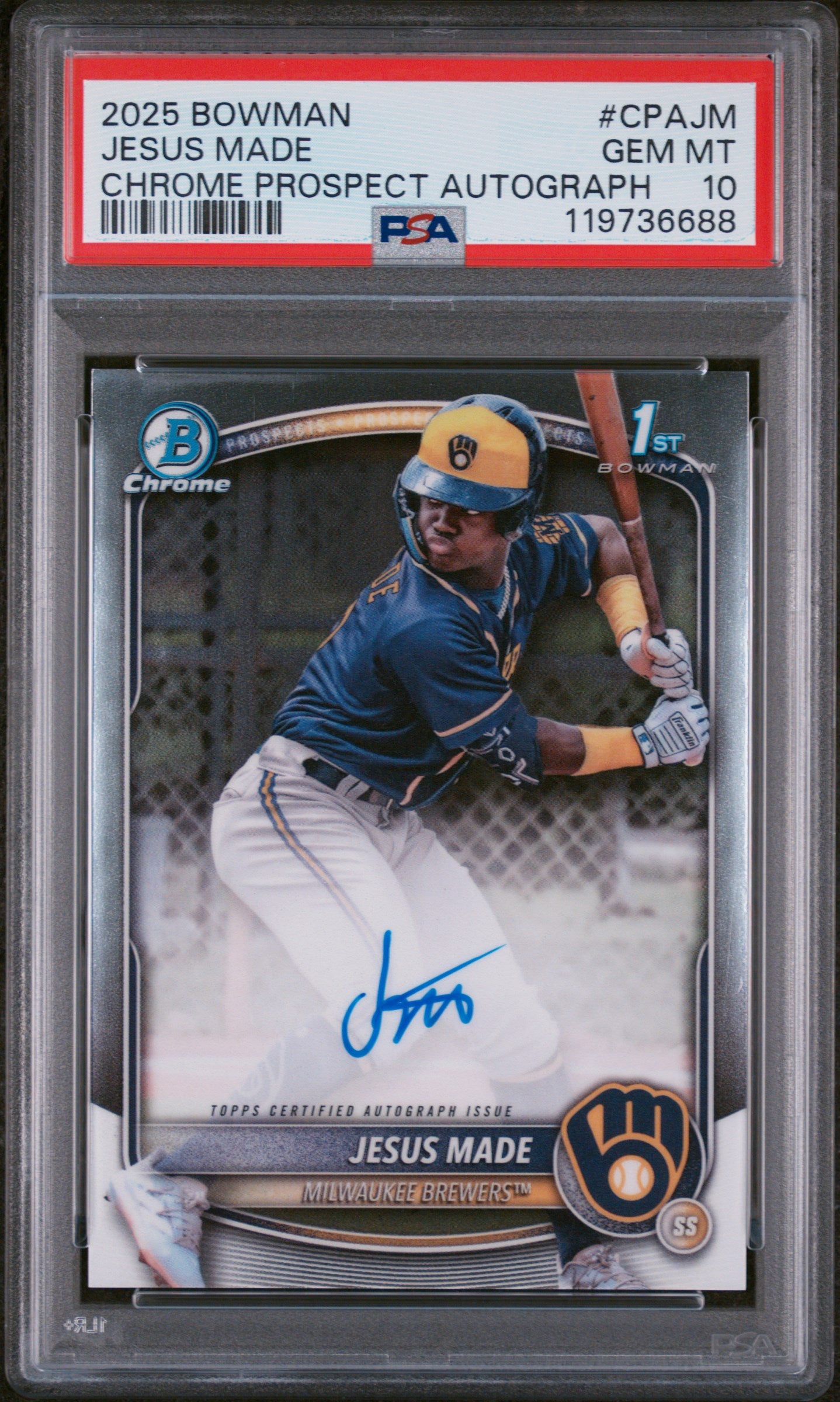 2025 Topps Bowman Chrome Prospect Autograph Jesus Made #CPA-JM PSA 10