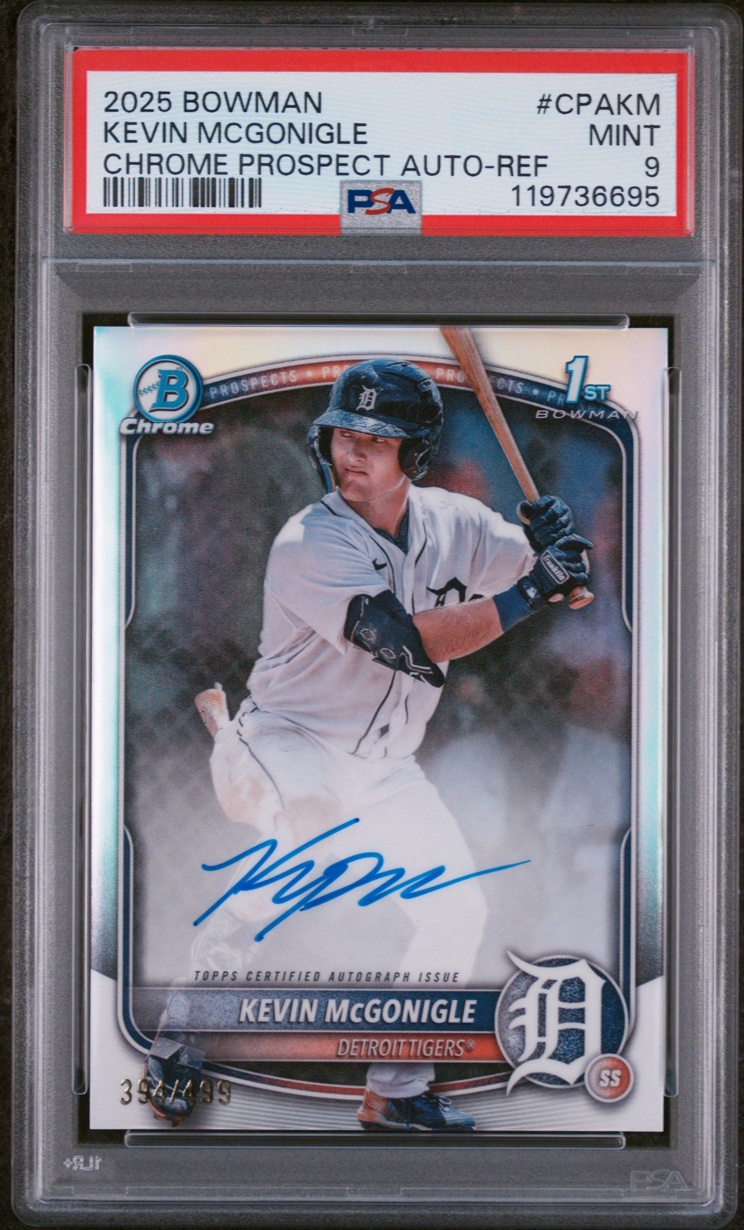 2025 Bowman Chrome Prospect Refractor Kevin McGonigle #CPA-KM Auto /499 PSA 9