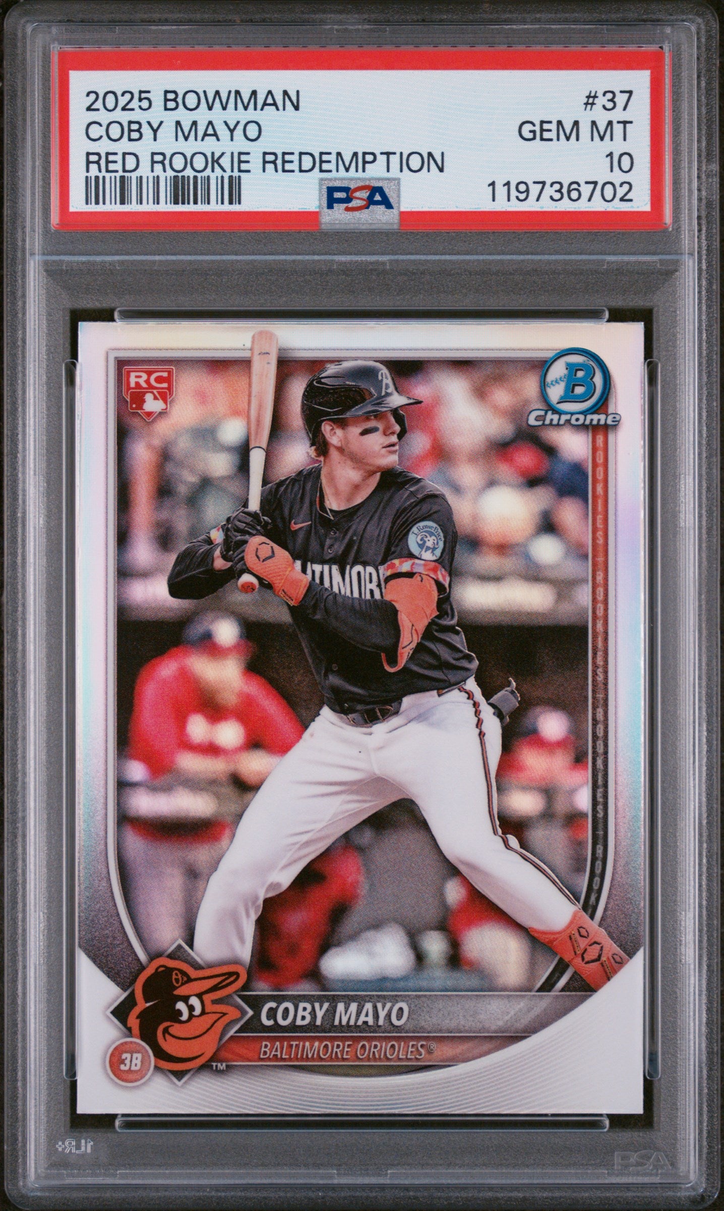 2025 Topps Bowman Red Rookie Redemption Coby Mayo #37 RC PSA 10
