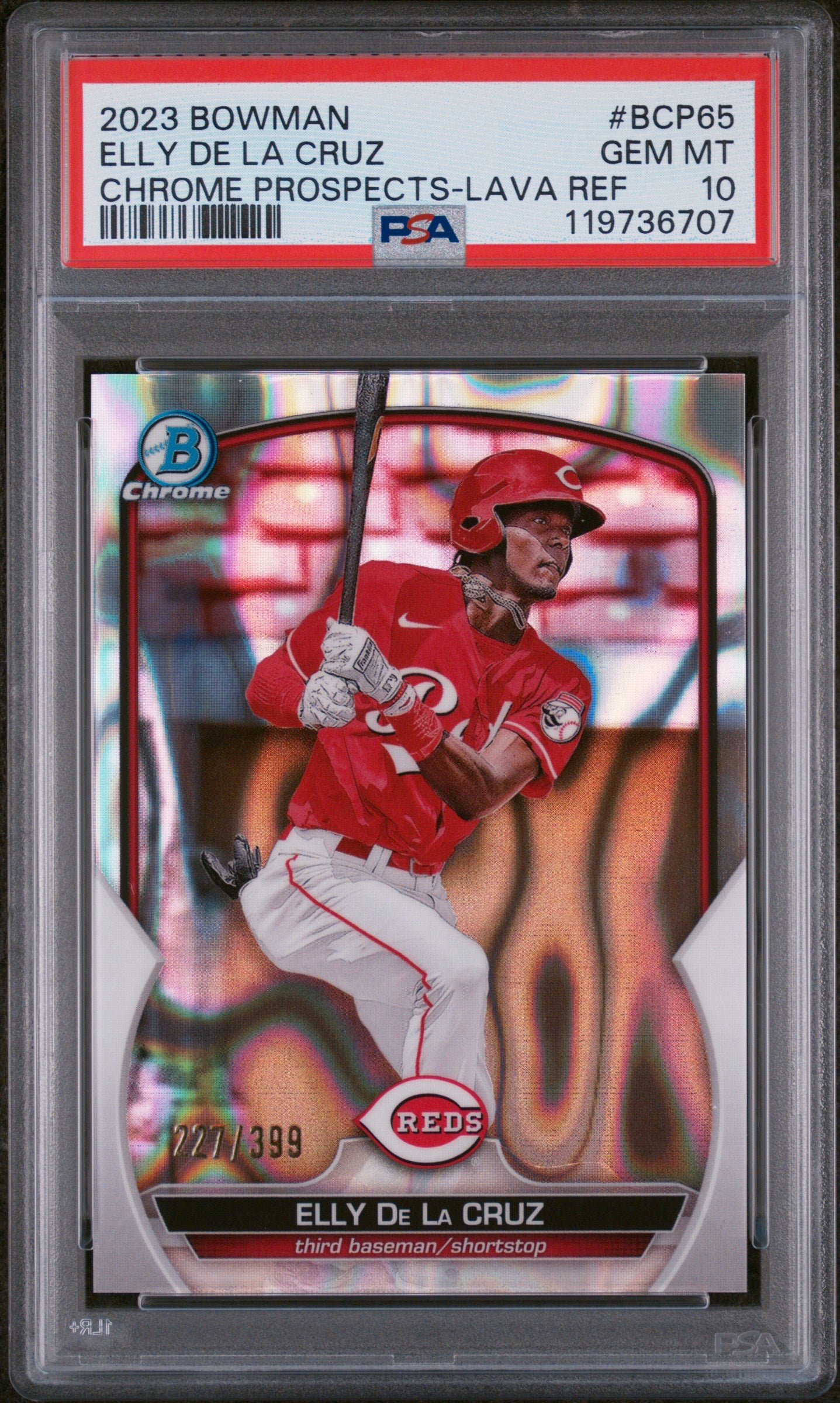 2023 Bowman Chrome Prospects Lava Refractor Elly De La Cruz #BCP65 /399 PSA 10