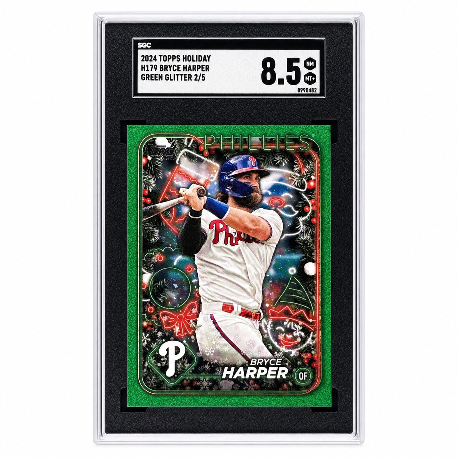 2024 Topps Holiday Bryce Harper #H179 Green Glitter SSP /5 SGC 8.5