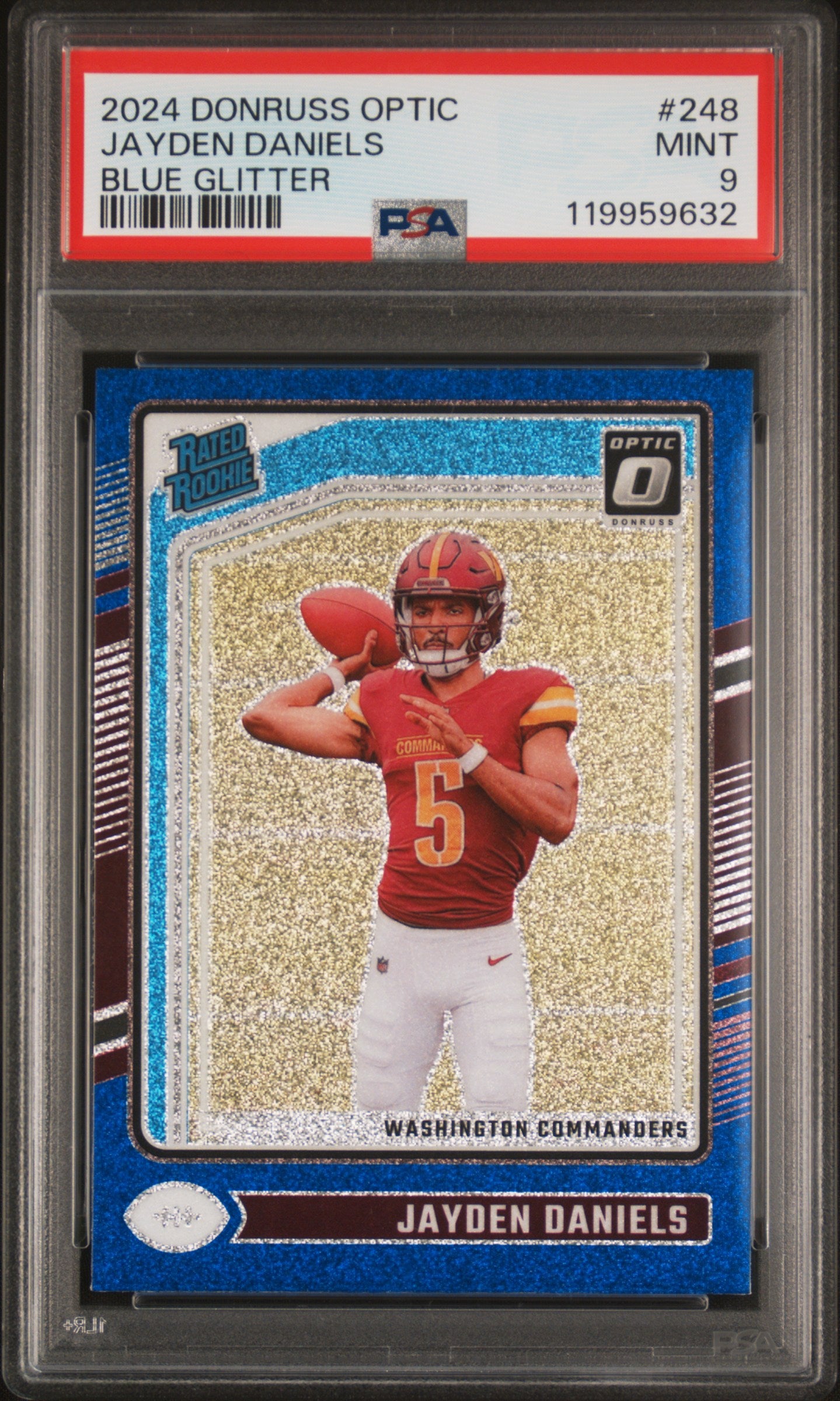 2024 Donruss Optic Rated Rookie Blue Glitter Jayden Daniels #248 PSA 9