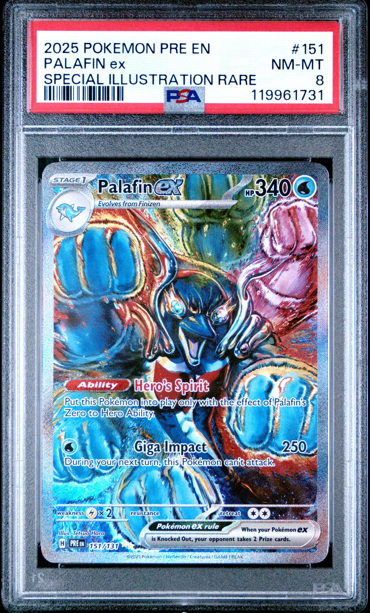 2025 Pokemon #151/131 Palafin EX Special Illustration Rare PSA 8