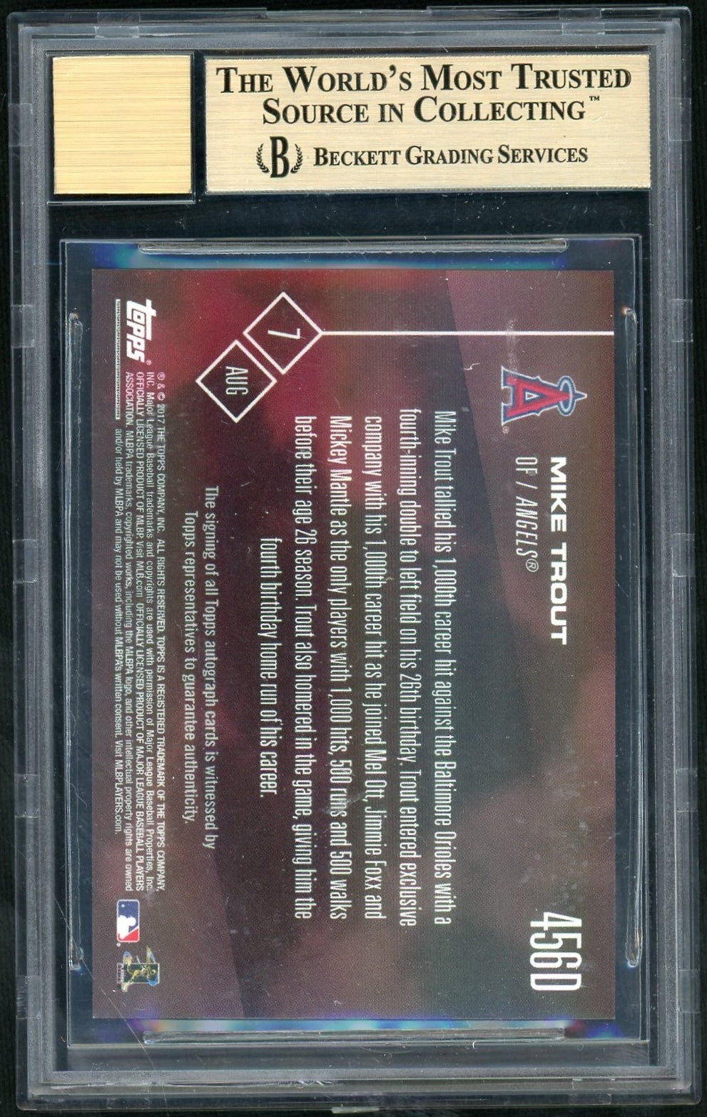 2017 Topps Now 456D Mike Trout Autographs Red /10 Beckett 9.5 Gem Mint Angels