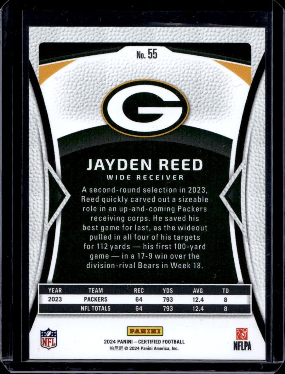 2024 Panini Certified #55 Jayden Reed Red /150 Packers