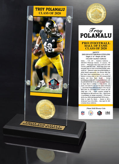 Highland Mint Troy Polamalu 2020 Hall of Fame Bronze Coin Ticket Acrylic
