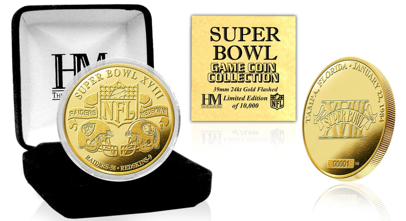 Highland Mint Super Bowl XVIII 24kt Gold Flip Coin - Limited Edition /5,000
