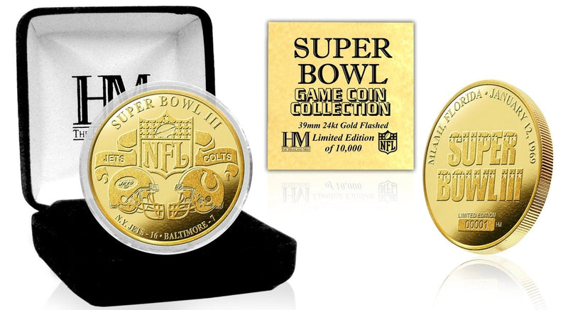 Highland Mint Super Bowl III 24kt Gold Flip Coin - Limited Edition /5,000