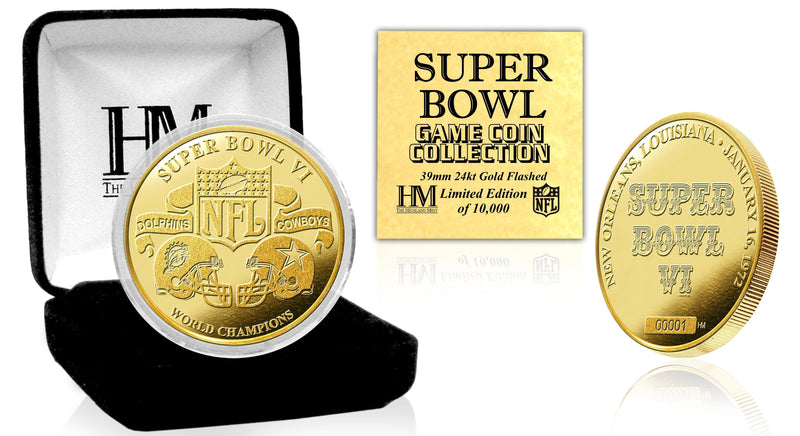 Highland Mint Super Bowl VI 24kt Gold Flip Coin - Limited Edition /5,000