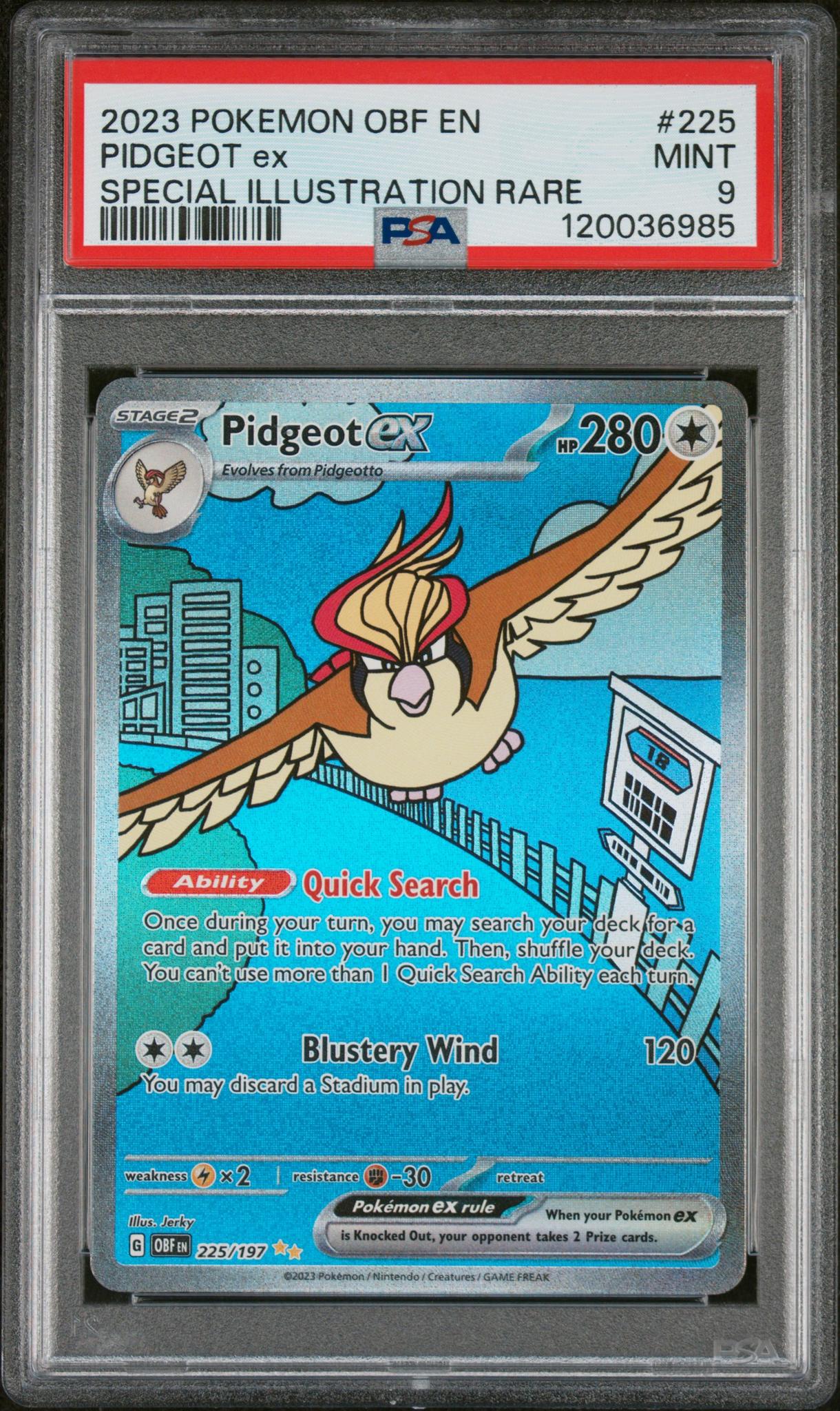 2023 Pokémon Scarlet & Violet Obsidian Flames SIR Pidgeot #225/197 ex PSA 9