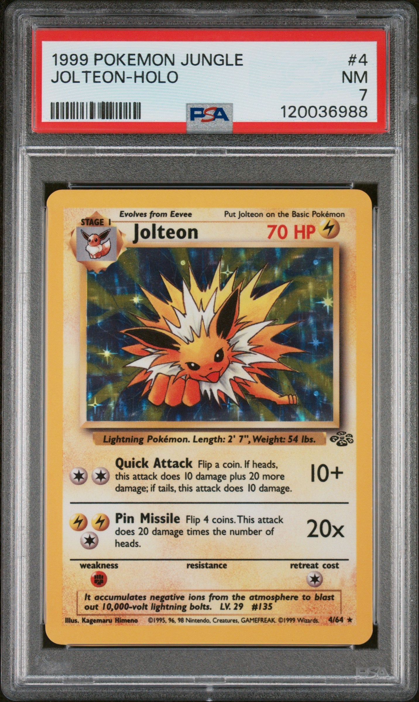 1999 Pokémon Jungle Jolteon #4/64 Holo PSA 7