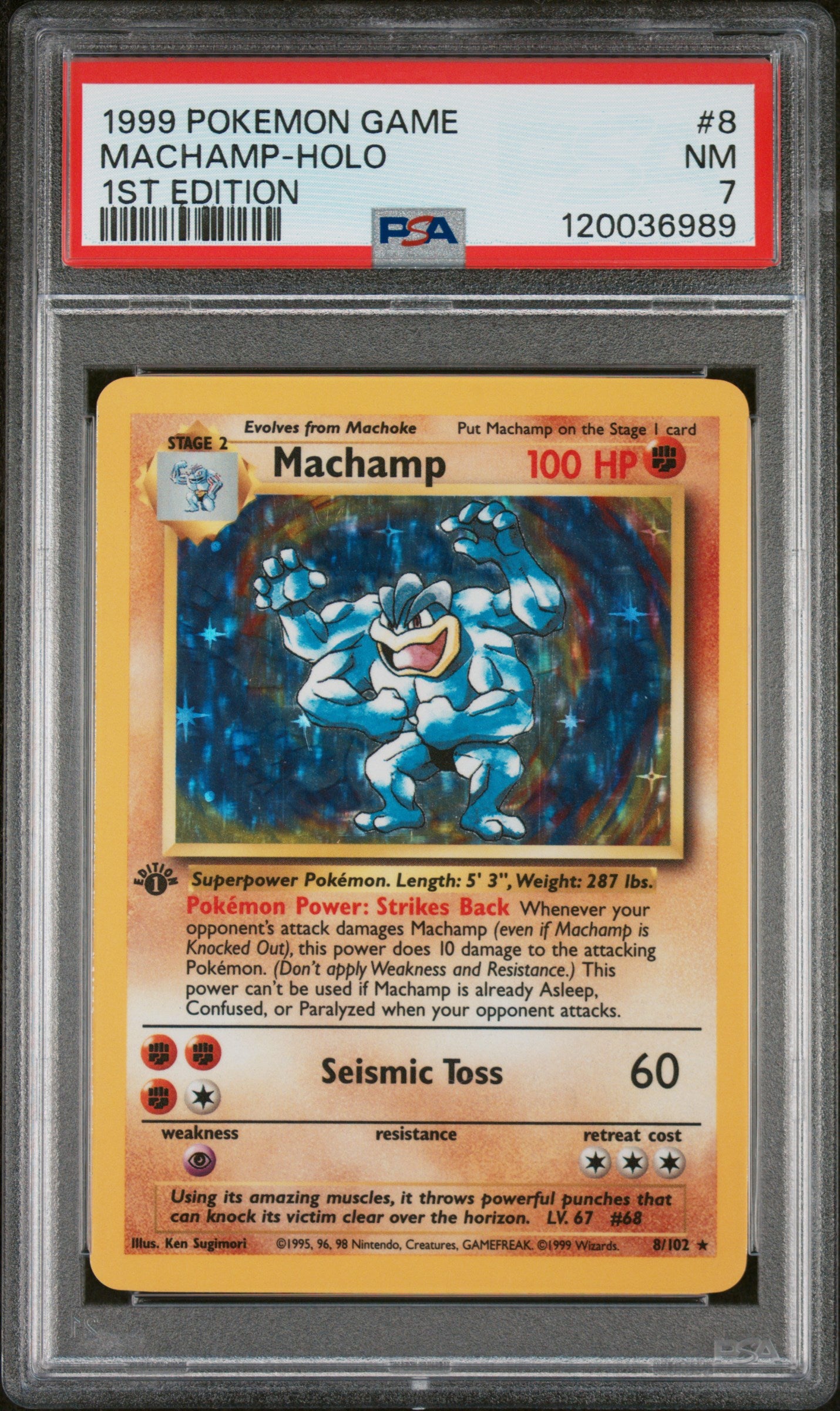 1999 Pokémon Base Set Machamp #8/102 1st Edition Holo PSA 7