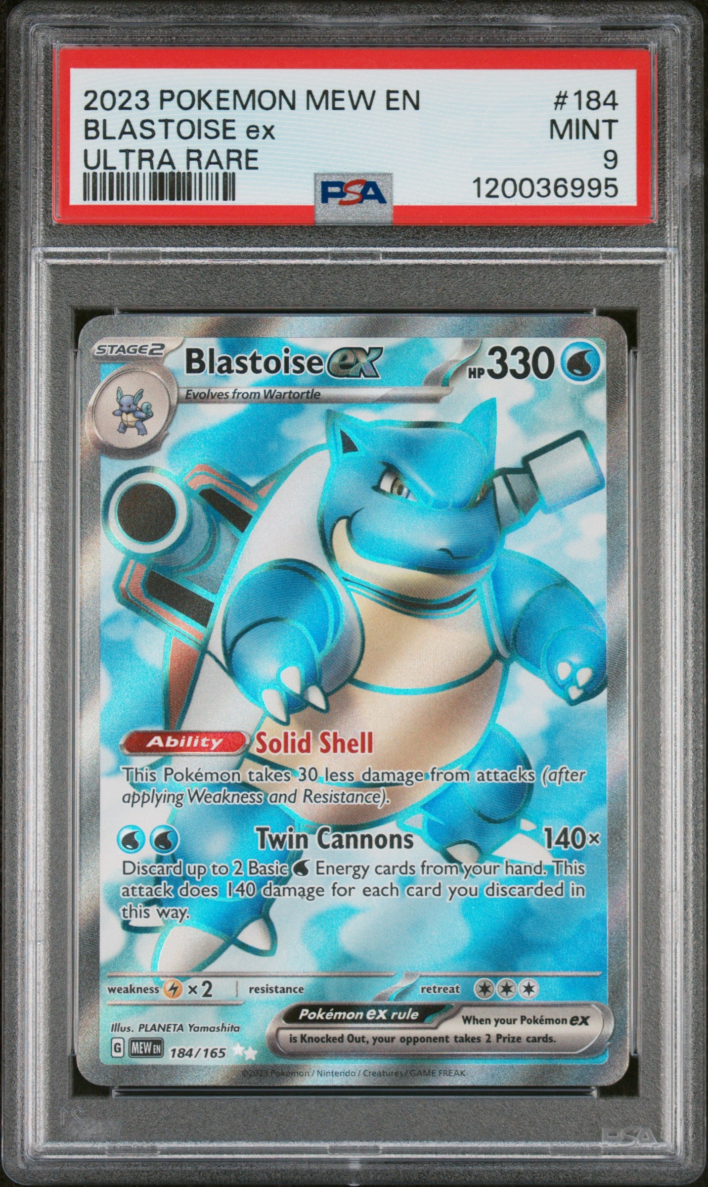 2023 Pokemon #184/165 Blastoise ex Mew en Ultra Rare PSA 9