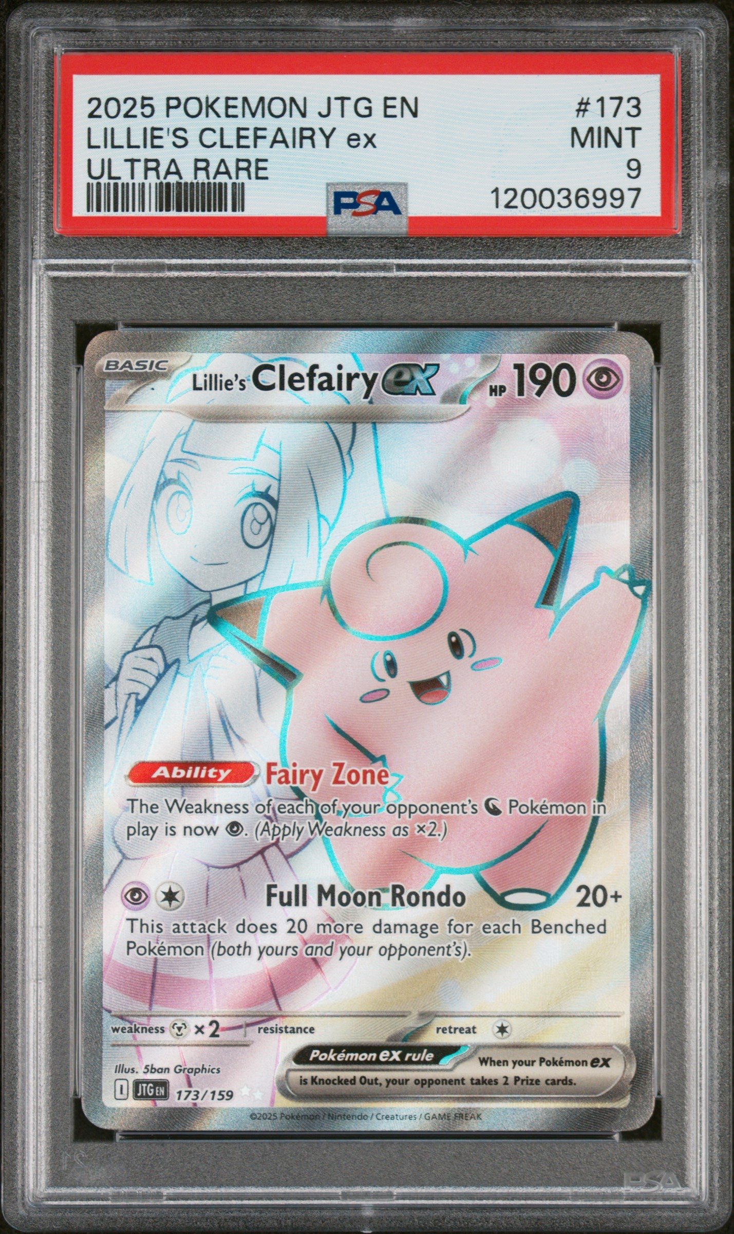 2025 Pokemon JTG EN Ultra Rare Lillie's Clefairy ex #173/159 PSA 9