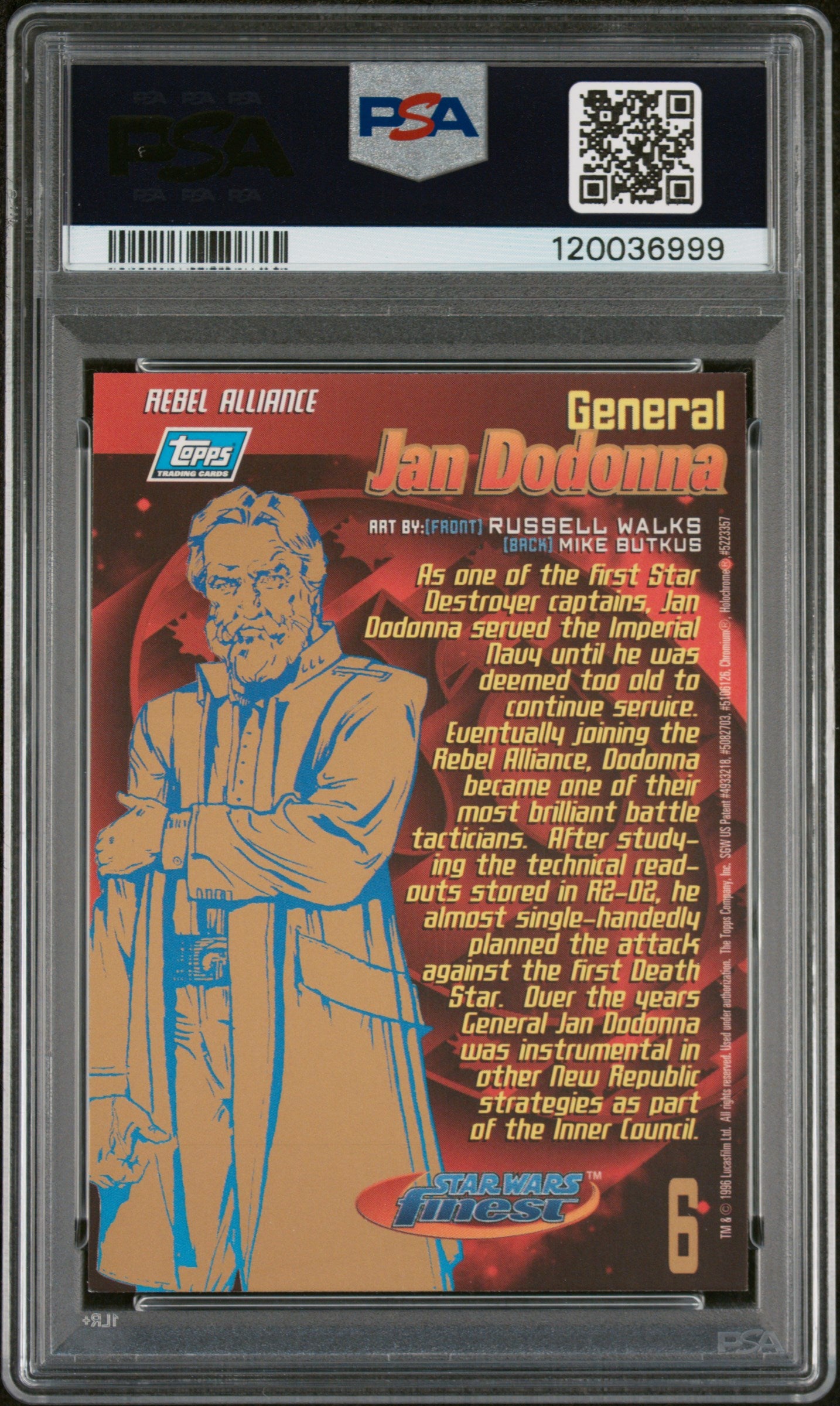 1996 Topps Star Wars Finest Refractor General Jan Dodonna #6 PSA 9