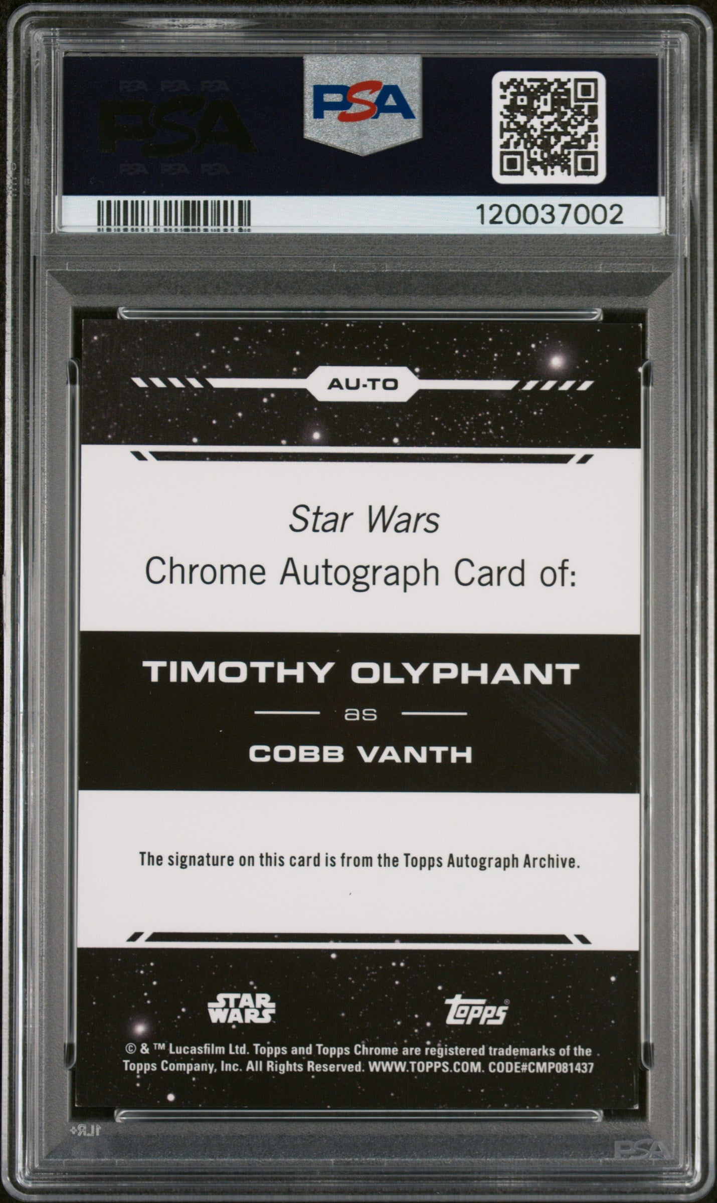 2024 Topps Chrome #AUTO Timothy Olyphant /99 Auto PSA 9