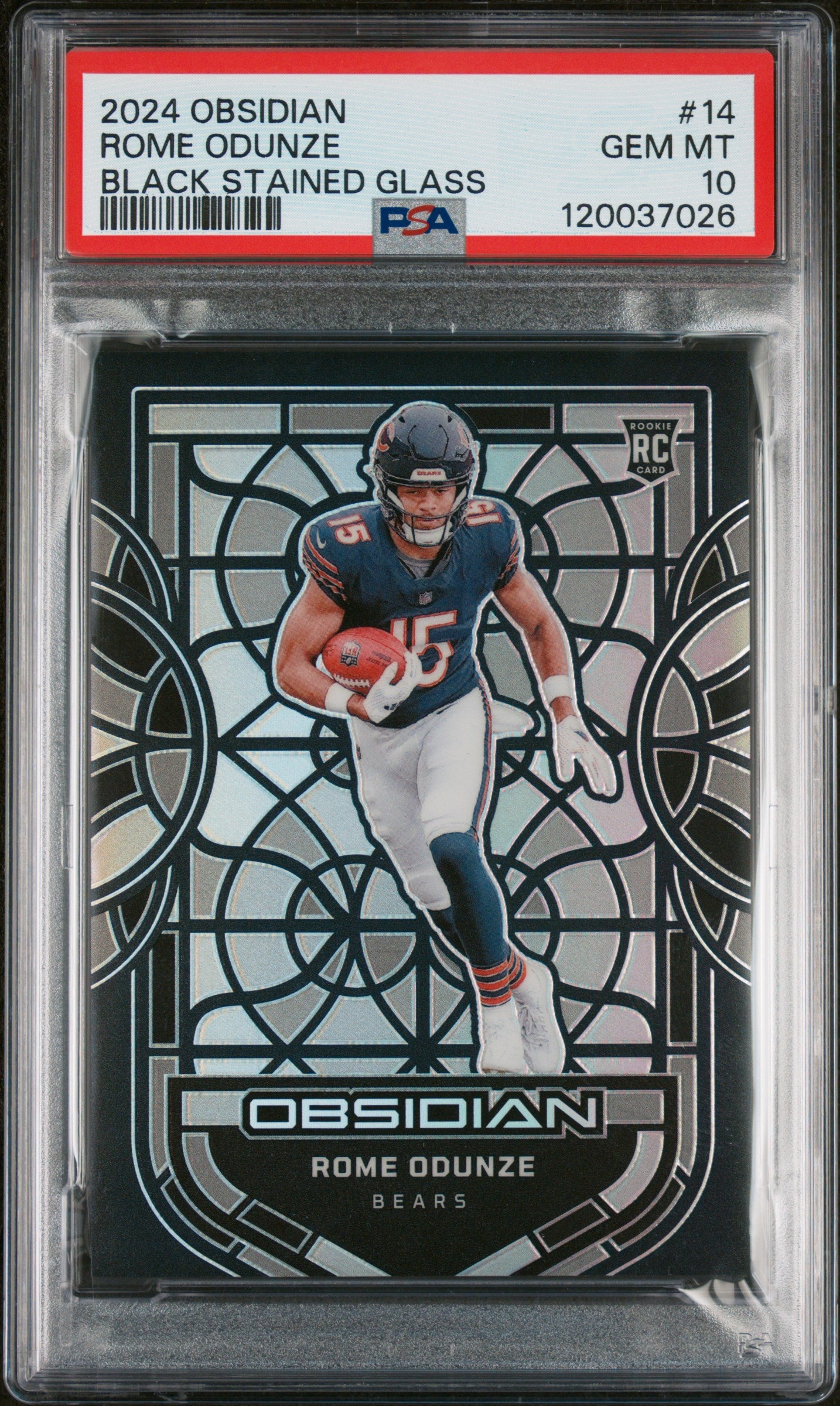 2024 Panini Obsidian Black Stained Glass Rome Odunze #14 RC PSA 10