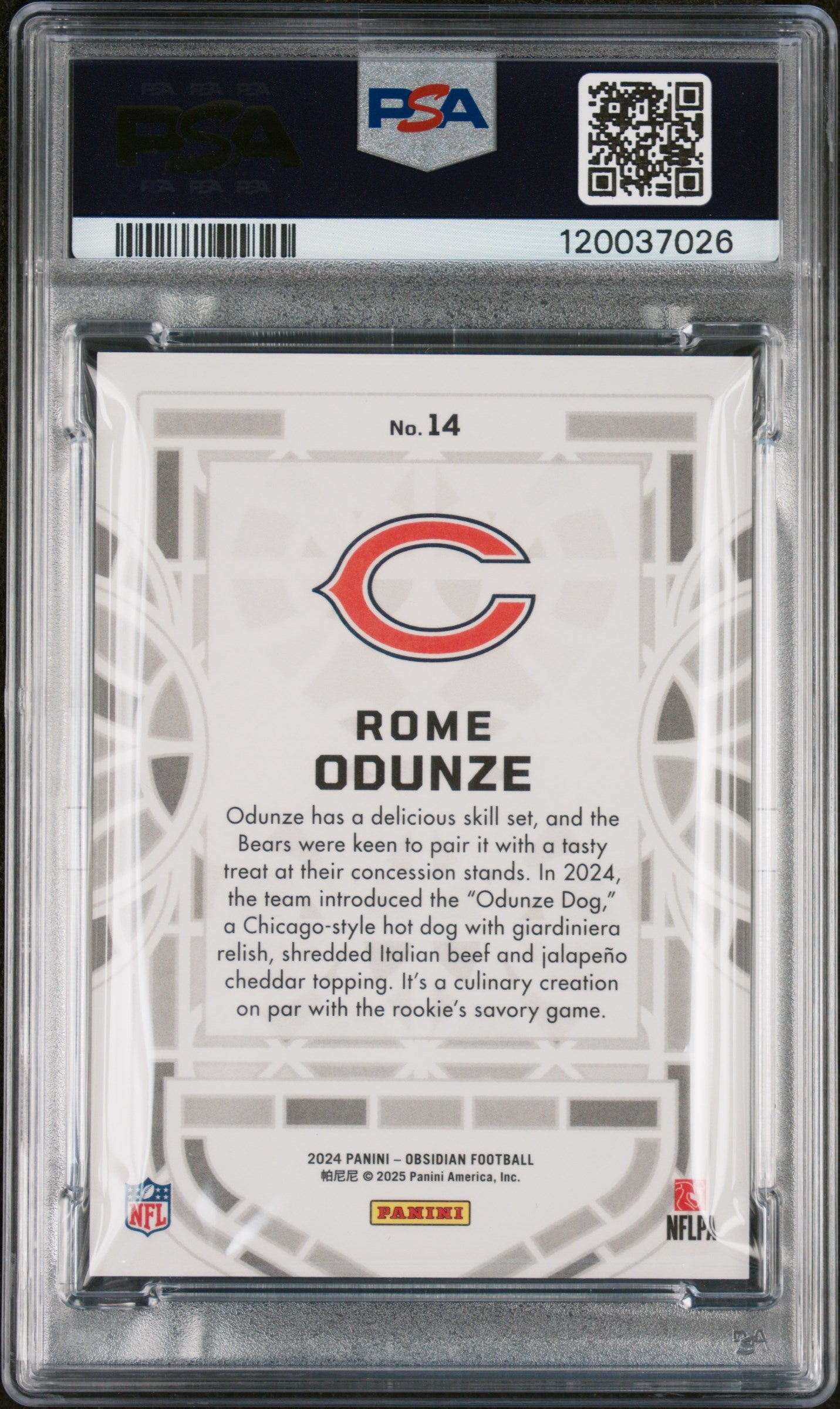 2024 Panini Obsidian Black Stained Glass Rome Odunze #14 RC PSA 10