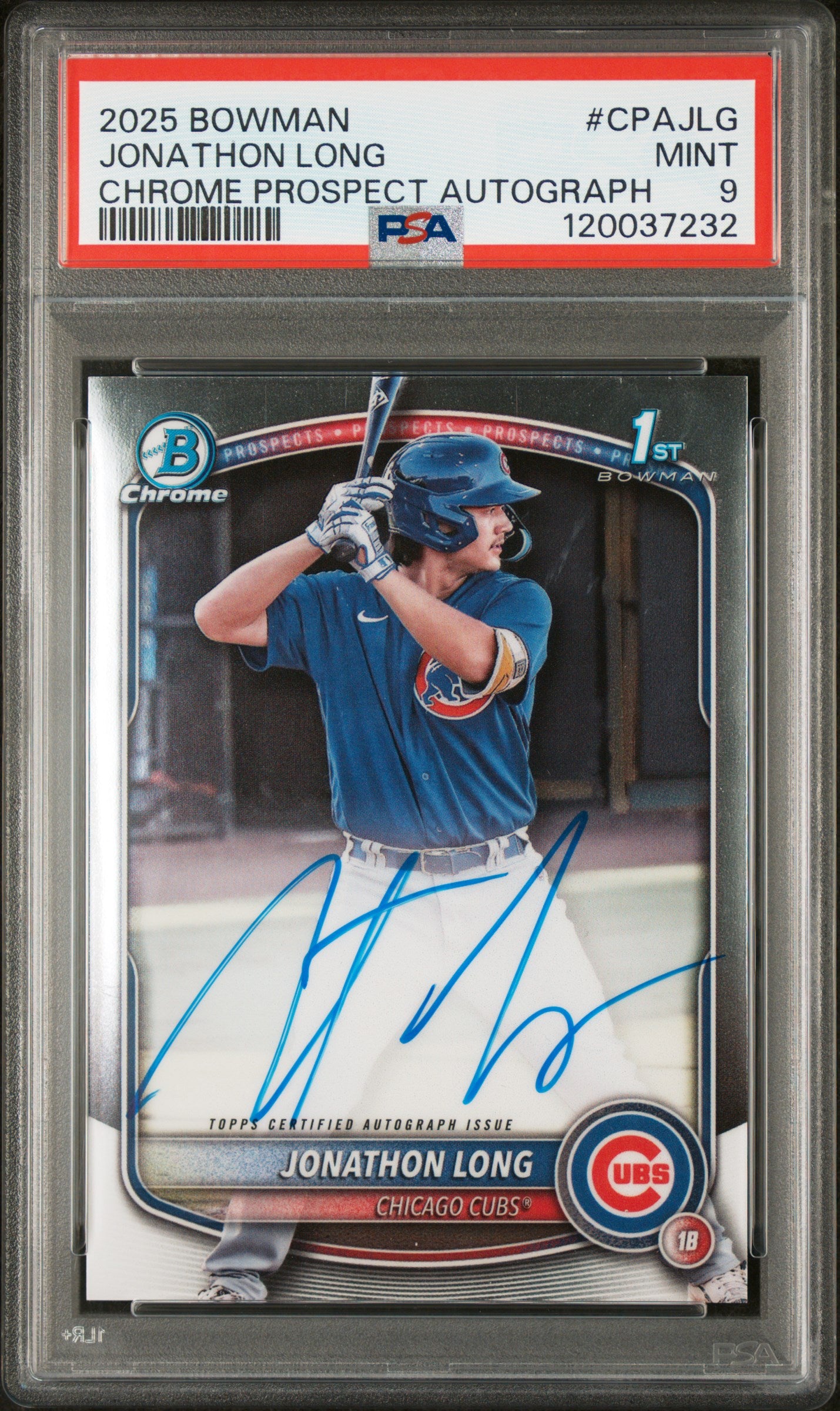 2025 Bowman Chrome Prospect Autograph Jonathon Long #CPAJLG PSA 9