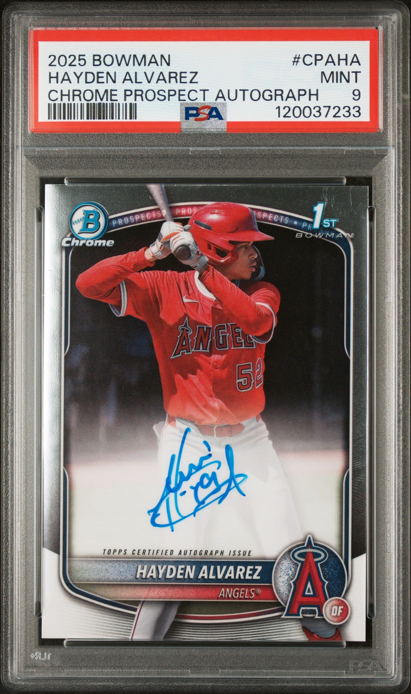 2025 Bowman Chrome Prospect Autograph Hayden Alvarez #CPAHA PSA 9