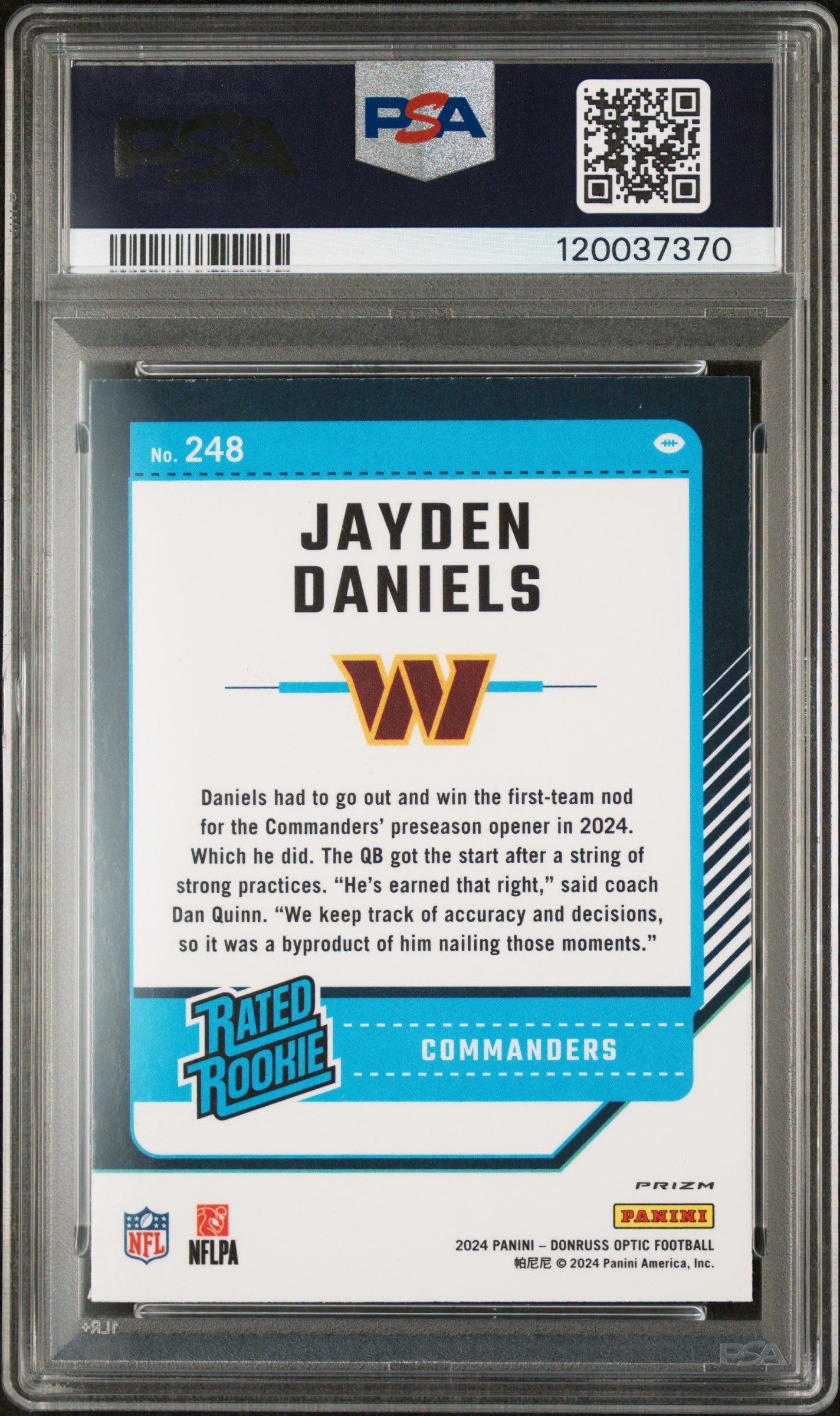 2024 Donruss Optic Rated Rookie Green Velocity Jayden Daniels #248 PSA 9